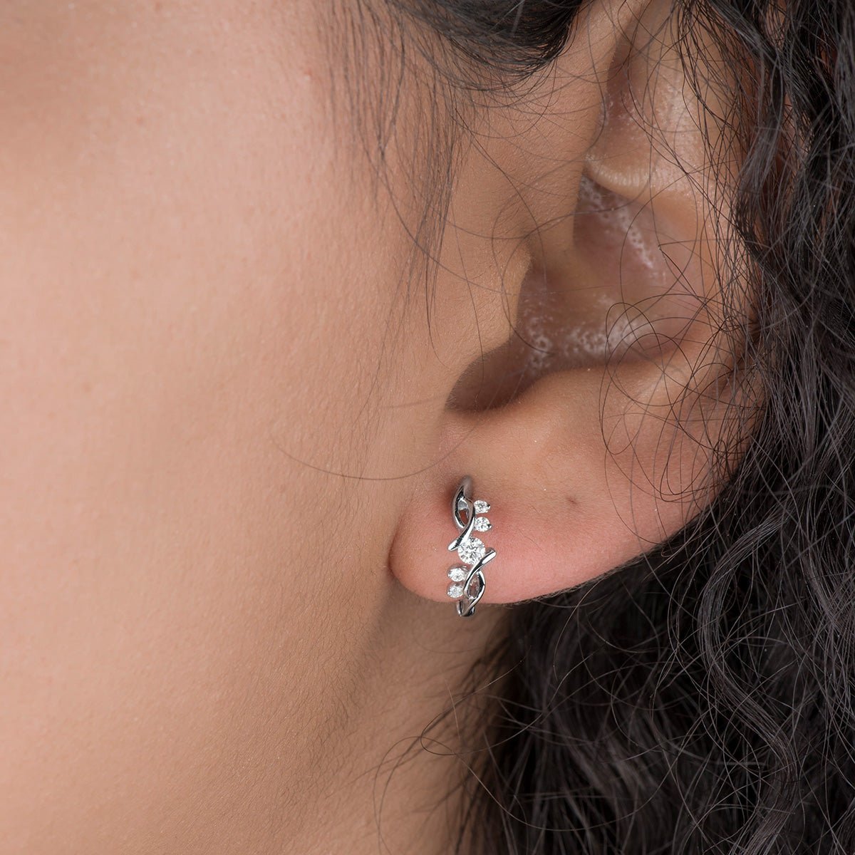 14k White Gold Diamond Filigree Huggie Hoop Earrings for Women - Elegant Everyday & Special Occasion Jewelry Gift