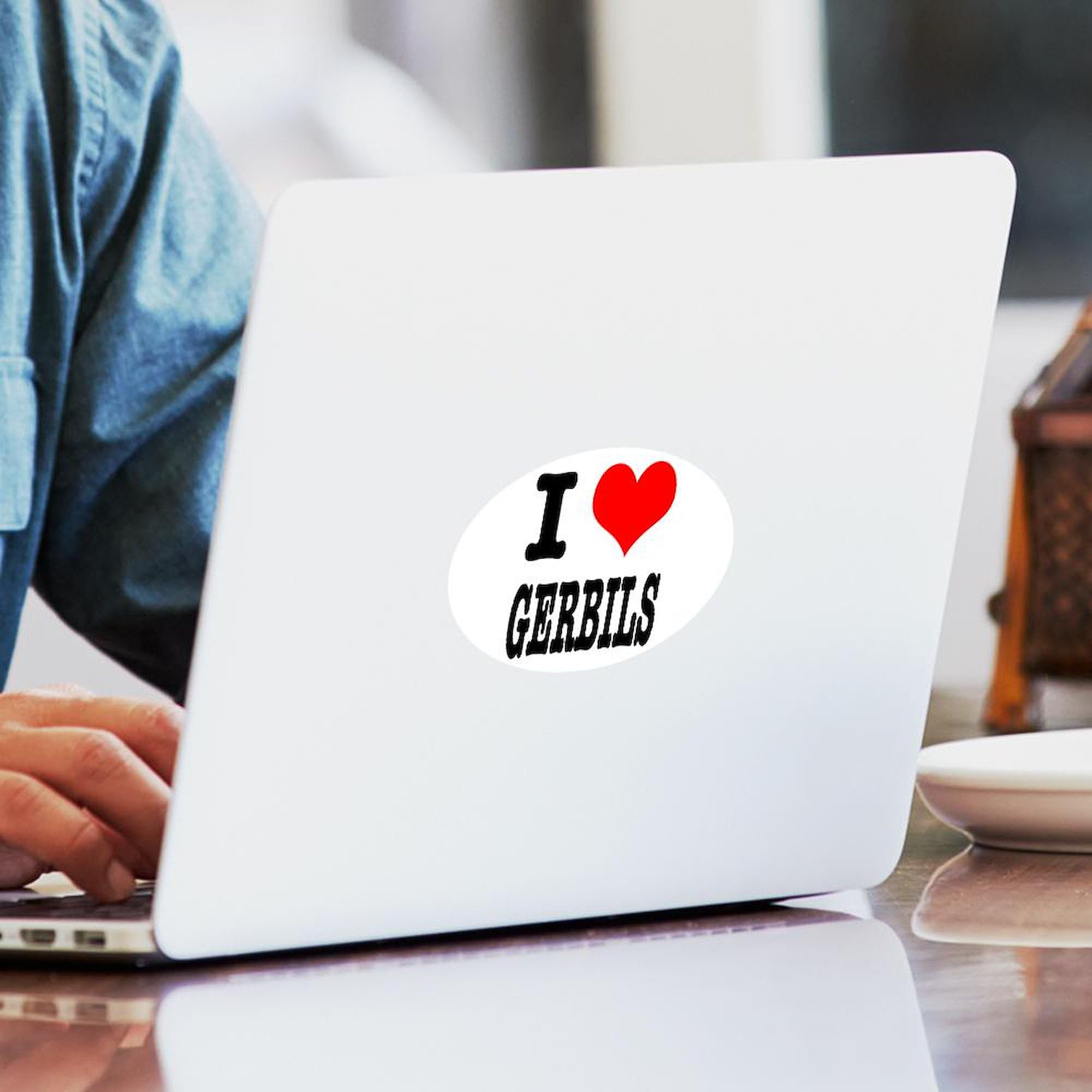 I Heart (Love) Gerbils Oval Sticker - Waterproof Vinyl Bumper Decal for Cars, Laptops & Windows - Fun Pet Lover Accessory for Gerbil Enthusiasts