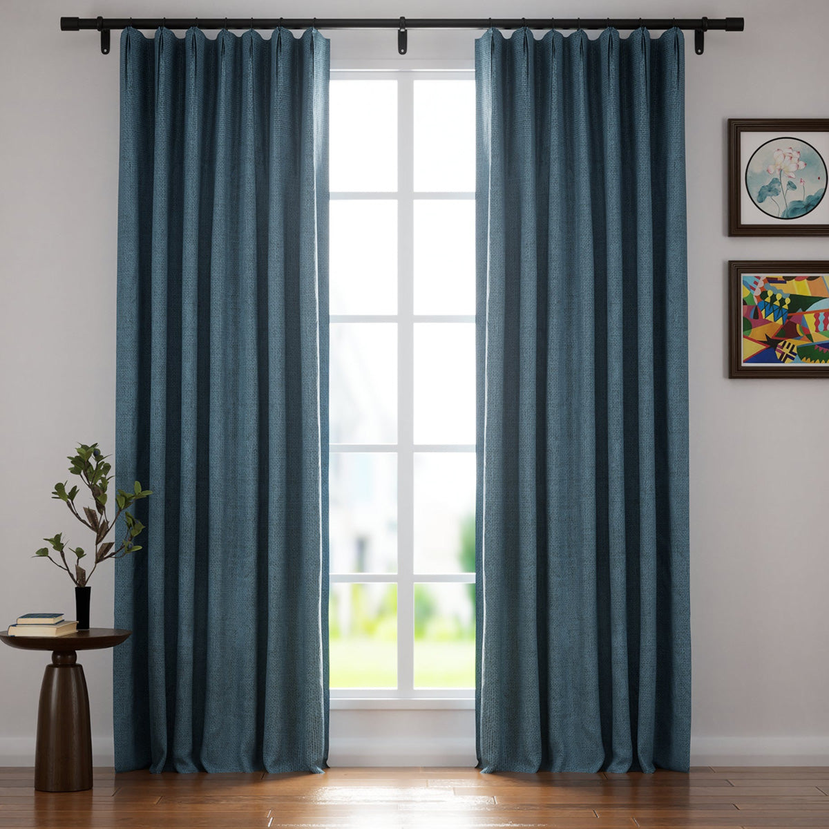 Organic Natural Soft White Villa Linen Blackout Curtains - Custom Pleated Drapes for Bedroom & Living Room Window Treatments | Noise Reducing & Light Blocking