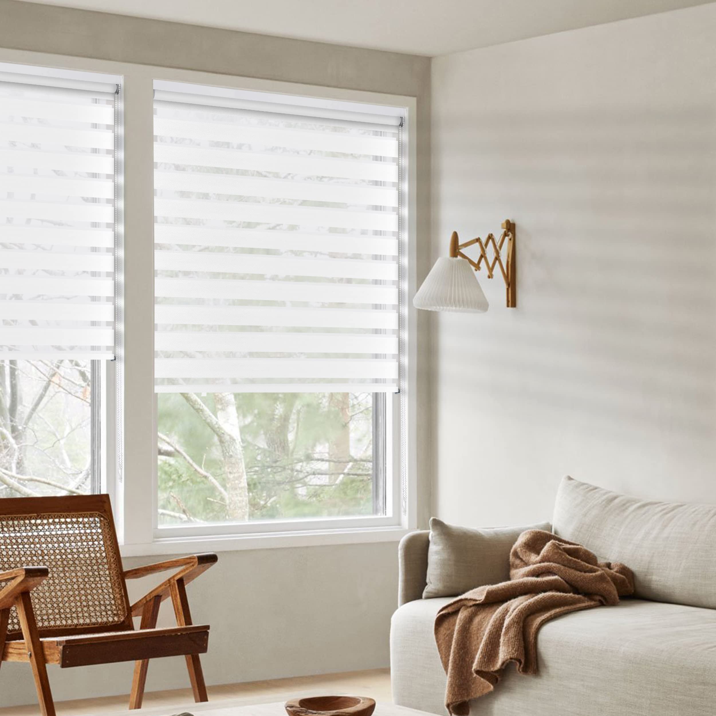 BERISSA Dual Layer Zebra Roller Blinds - Custom Size Window Shades for Light Control & Privacy | Sheer & Blackout Options | Day & Night Use | Fits Windows ≥ 2