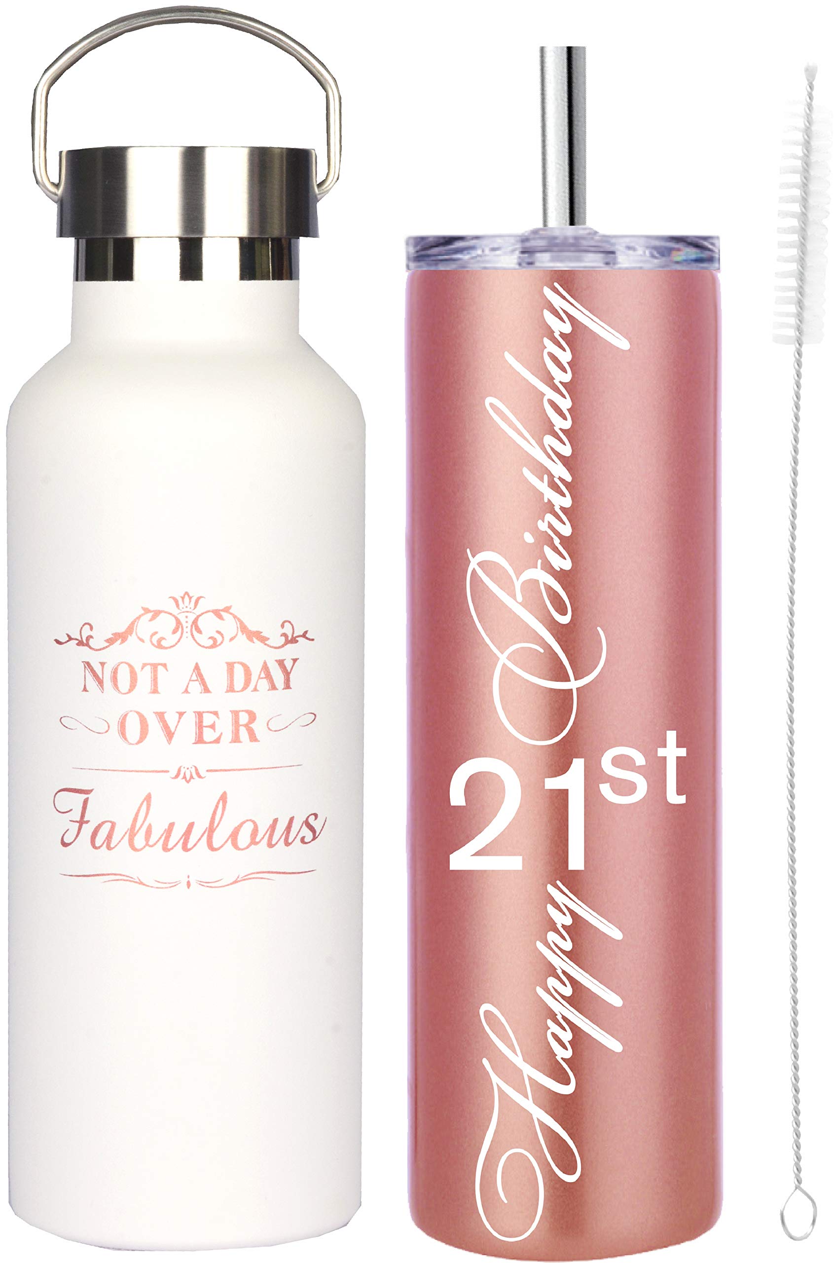MEANT2TOBE 21st Birthday Gifts for Women - Insulated Tumbler Set with Straw & Lid - Perfect 21st Birthday Party Decorations, Gifts for 21 Year Old Daughter or Friend - Great for College Celebrations, Girls Night Out & Birthday Party Decor