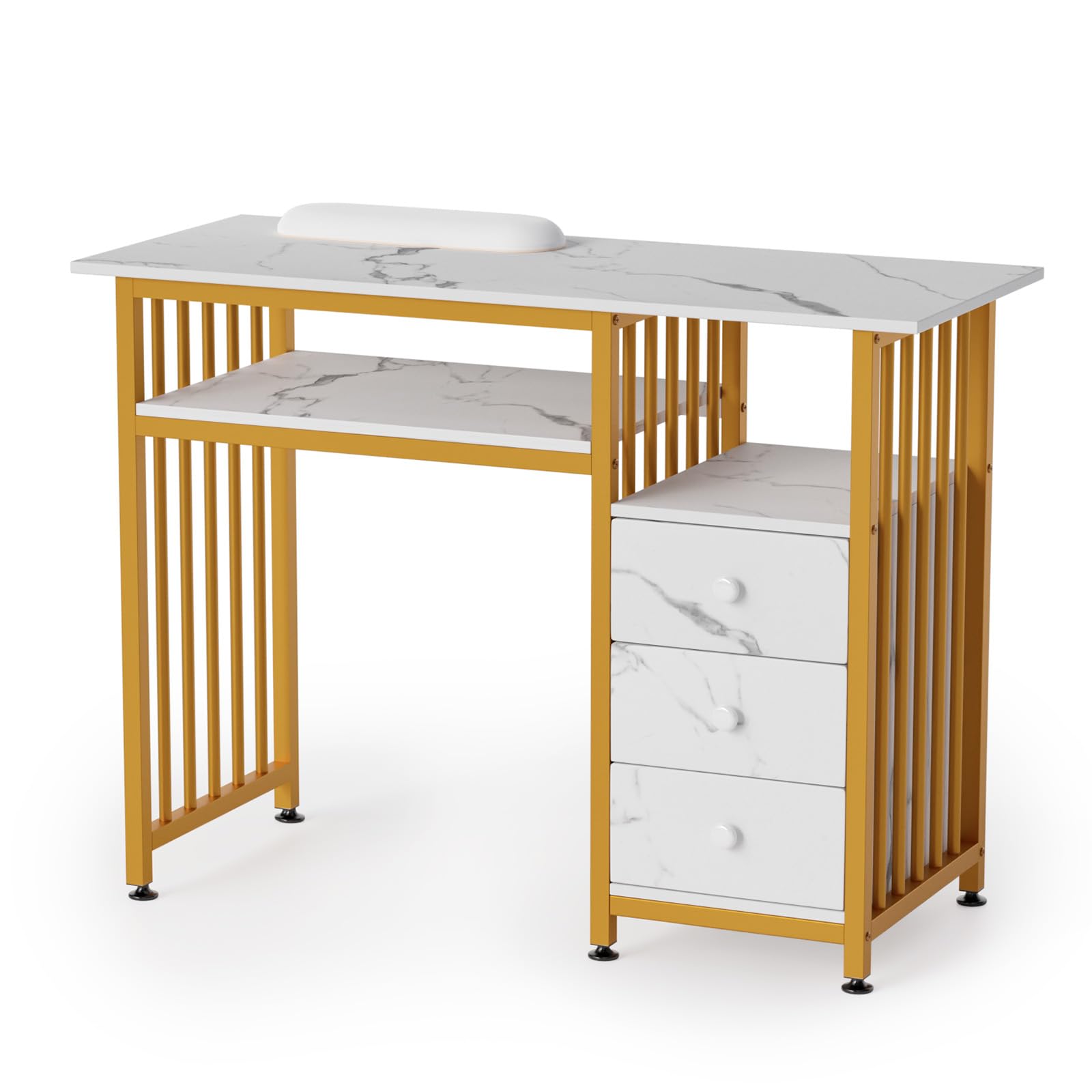OmySalon Professional Manicure Table & Nail Tech Desk with Marble Texture - Perfect for Nail Salons, Home Studios & Beauty Professionals
