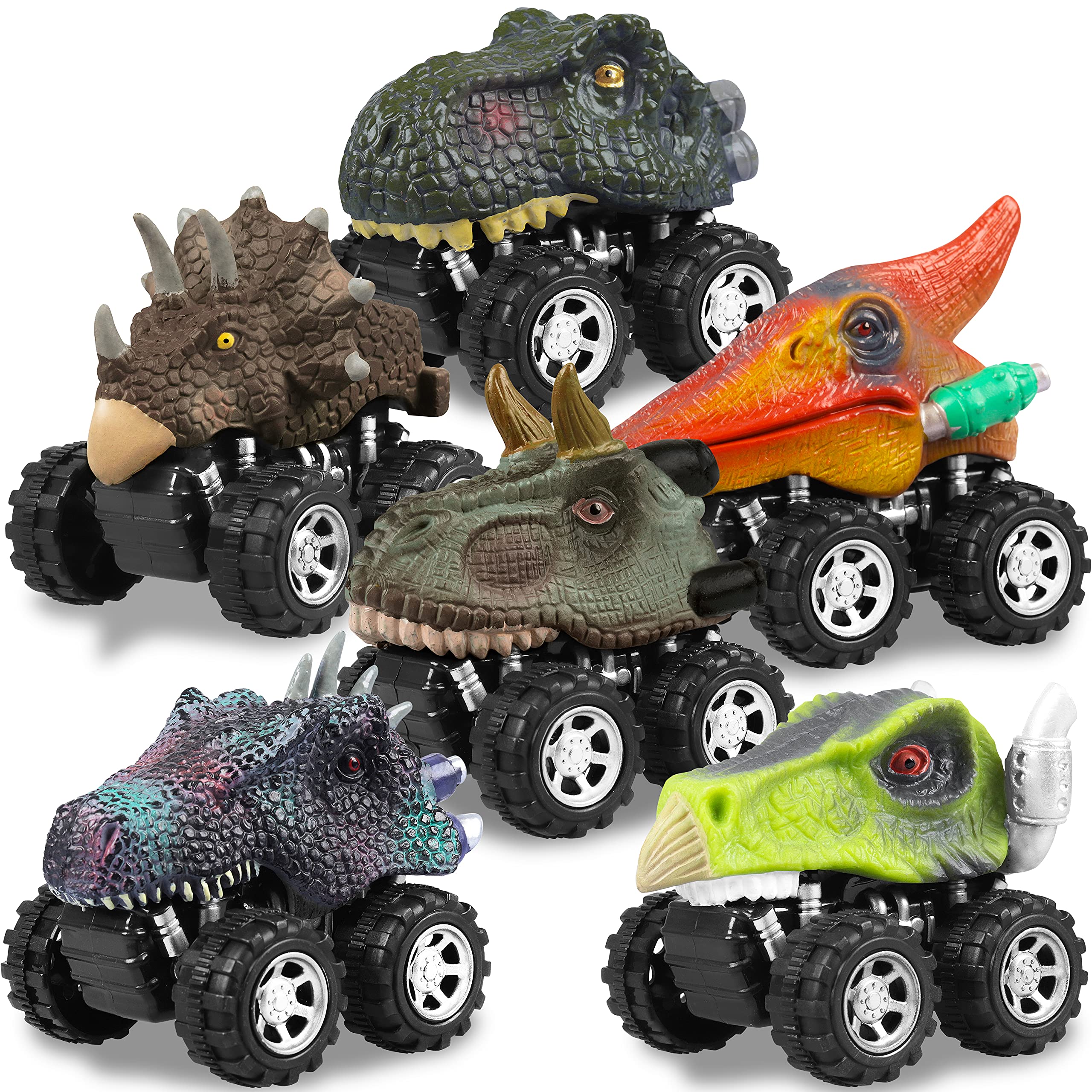 Dinosaur Pull Back Cars Toy Set - 6 Pack Dino Vehicles for Kids with T-Rex, Triceratops & More | Fun Pull-Back Action for Boys & Girls Ages 3-6 | Perfect for Birthday Gifts, Pretend Play & Dinosaur-Themed Parties