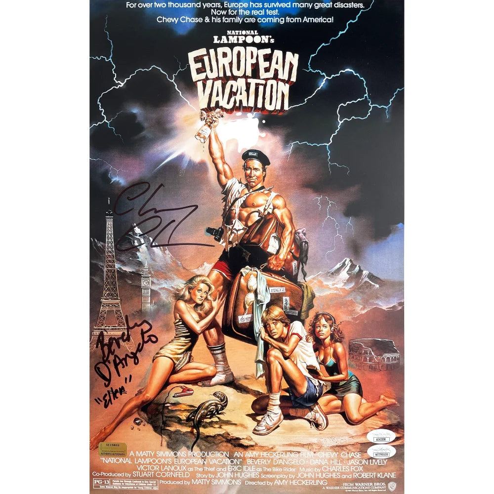 Chevy Chase & Beverly D'Angelo Autographed European Vacation Movie Poster 11x17 - JSA Certified Collectible for Film Memorabilia Fans & Home Theater Decor