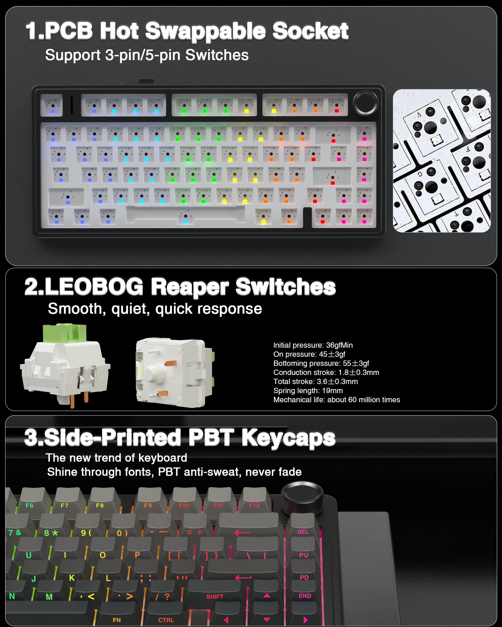 AULA F75 Wireless Mechanical Keyboard - 75% RGB Backlit for Gaming & Work