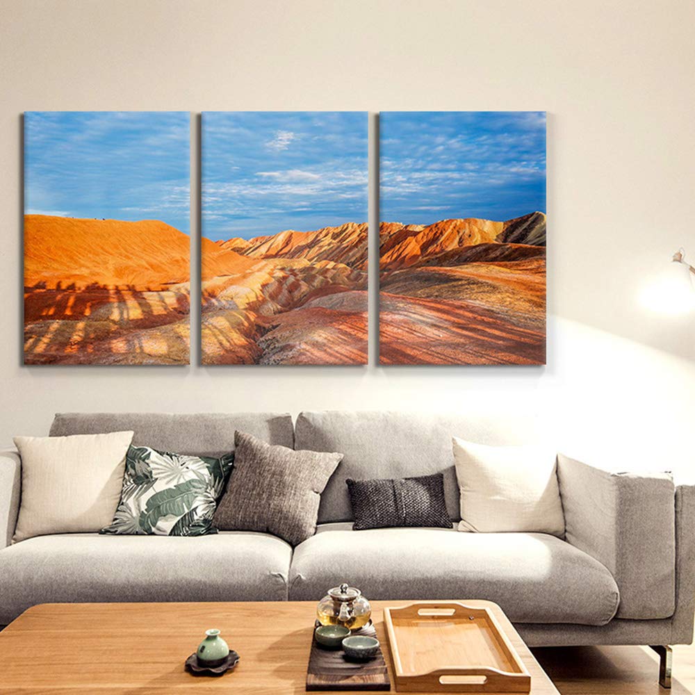 Signford 3-Panel Desert Gobi Blue Sky Canvas Wall Art - 24x36 Inch Wooden Framed Painting for Living Room, Bedroom & Office Decor - Perfect for Modern Home, Apartment & Workspace Wall Decorations