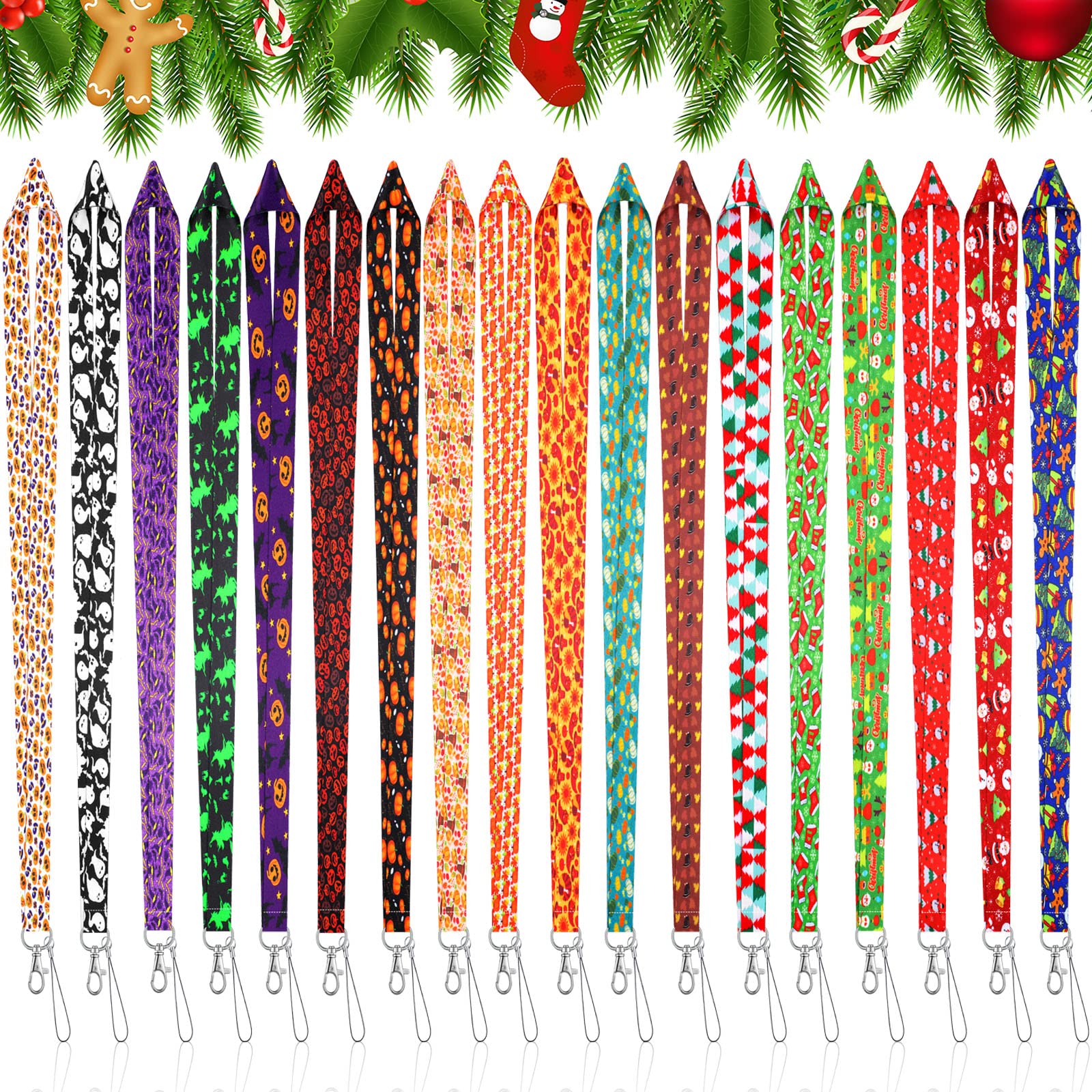 18 Pcs Holiday Lanyards for ID Badges - Halloween Thanksgiving Christmas Office Key Necklace for Women School Cruise Events