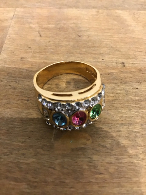 Elegant Gold Multi-Color Stone Rhinestone Ring for Women - Perfect for Parties, Weddings & Special Occasions