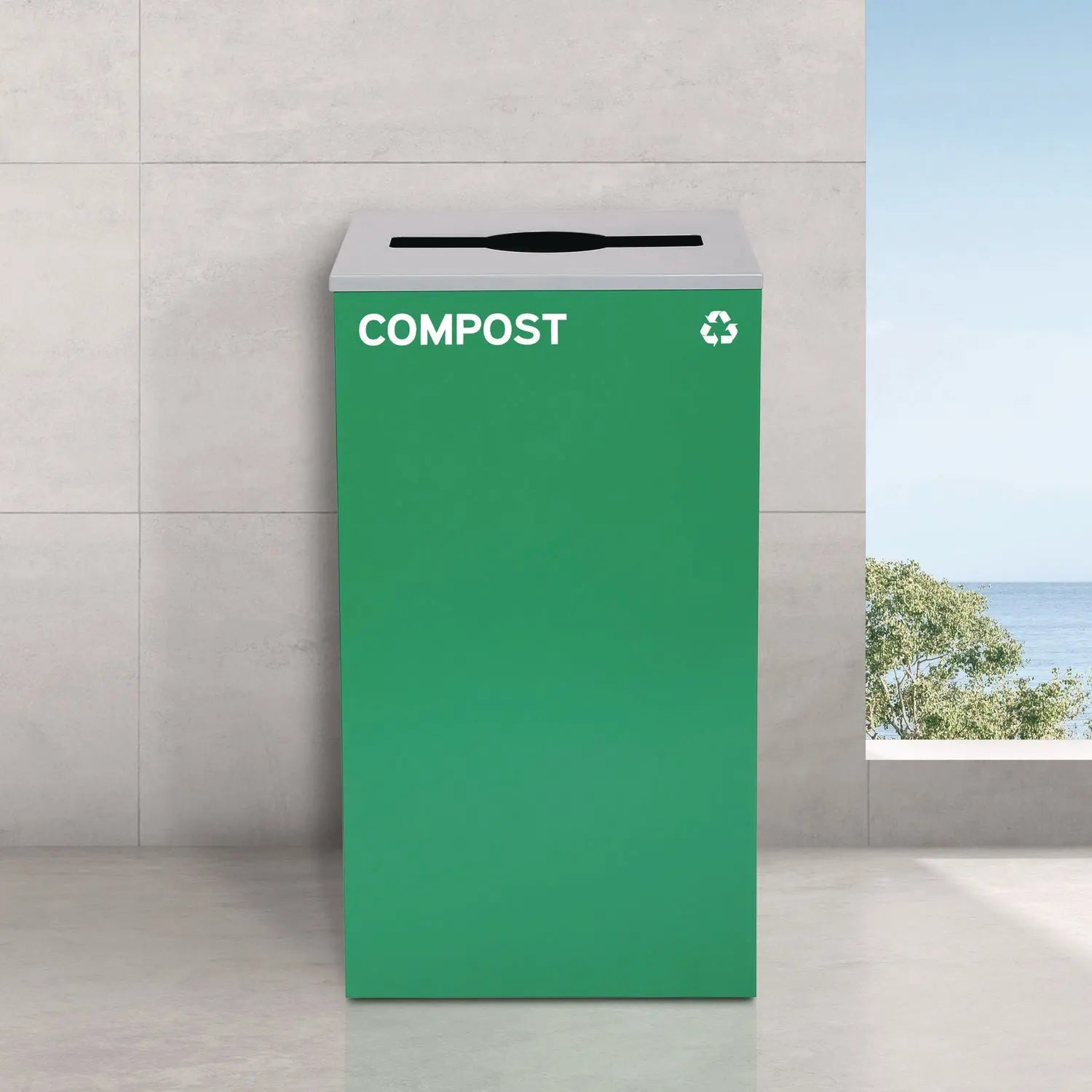 Alpine Industries 29 Gallon Steel Trash Can & Recycling Bin Set - Blue Bottle Recycling, Black Trash with Square Lid & Green Compost Bin - Perfect for Kitchen, Office, Garage Waste Management