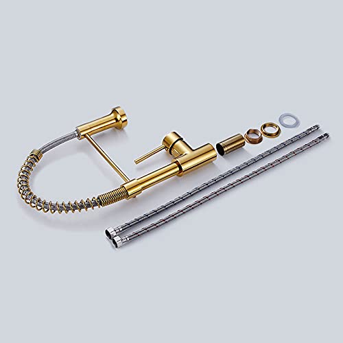 Commercial Kitchen Faucet with Pull Down Sprayer - Single Handle Lever Spring Kitchen Sink Faucet in Gold (FC1013) - Perfect for Restaurants, Cafes & Home Kitchens