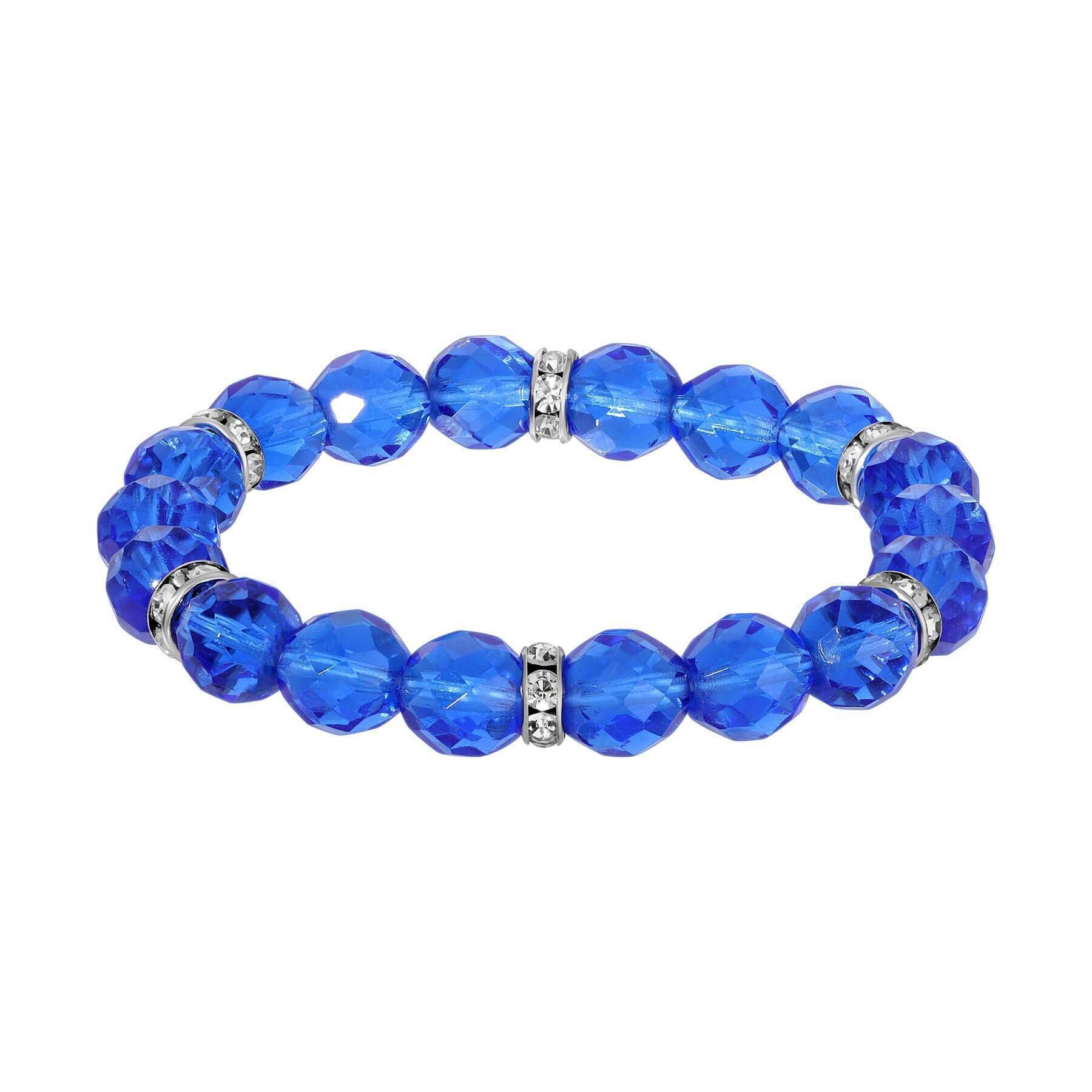 1928 Jewelry Classic Fire Polished Glass Beaded Stretch Bracelet for Women - Elegant Elastic Crystal Bead Bracelet for Party, Wedding & Everyday Wear