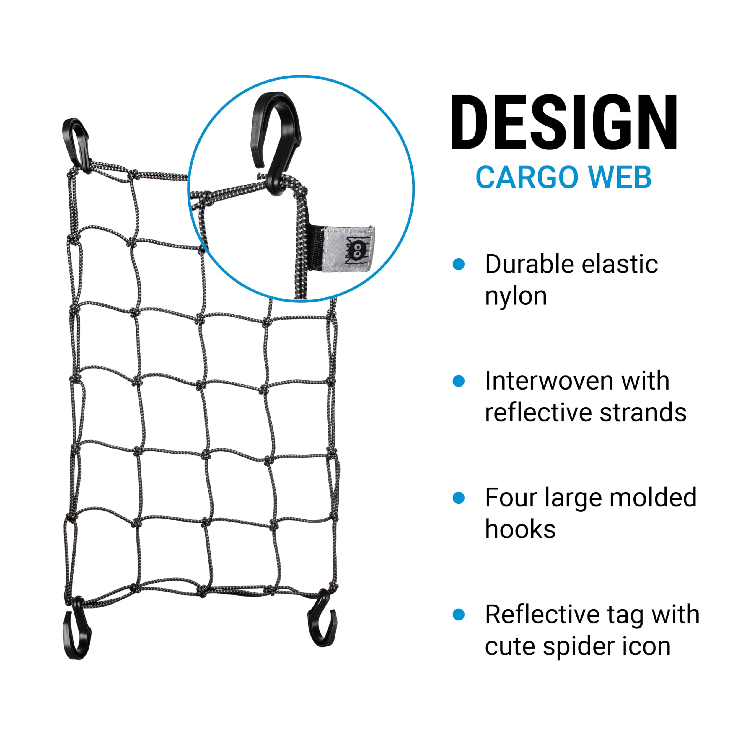 Portland Design Works Cargo Web - Reflective Expandable Bungee Net with Hooks for Bike Storage | Secure Bicycle Accessories | Perfect for Commuting, Groceries & Outdoor Adventures