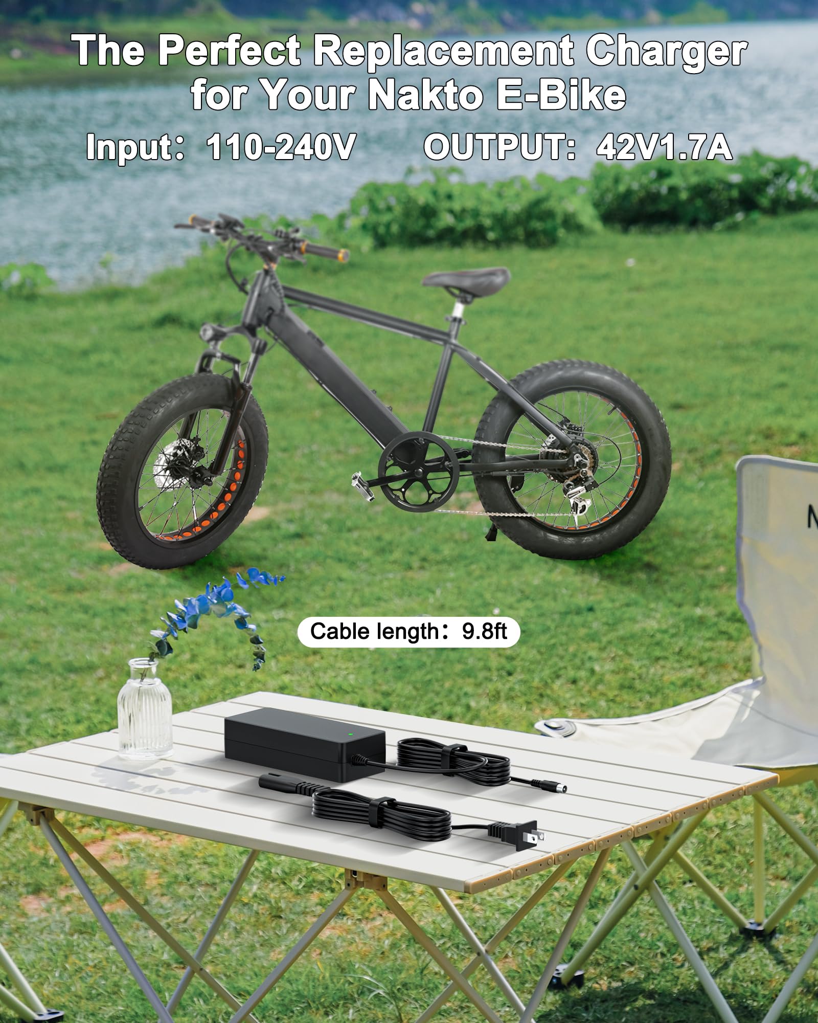 42V Nakto Electric Bike Charger with RCA Plug - Compatible with 36V Nakto Camel, Fashion, Elegance, Pony, Mini Cruiser eBike & Glion Dolly Scooter - Fast Charging for Commuting & Outdoor Adventures