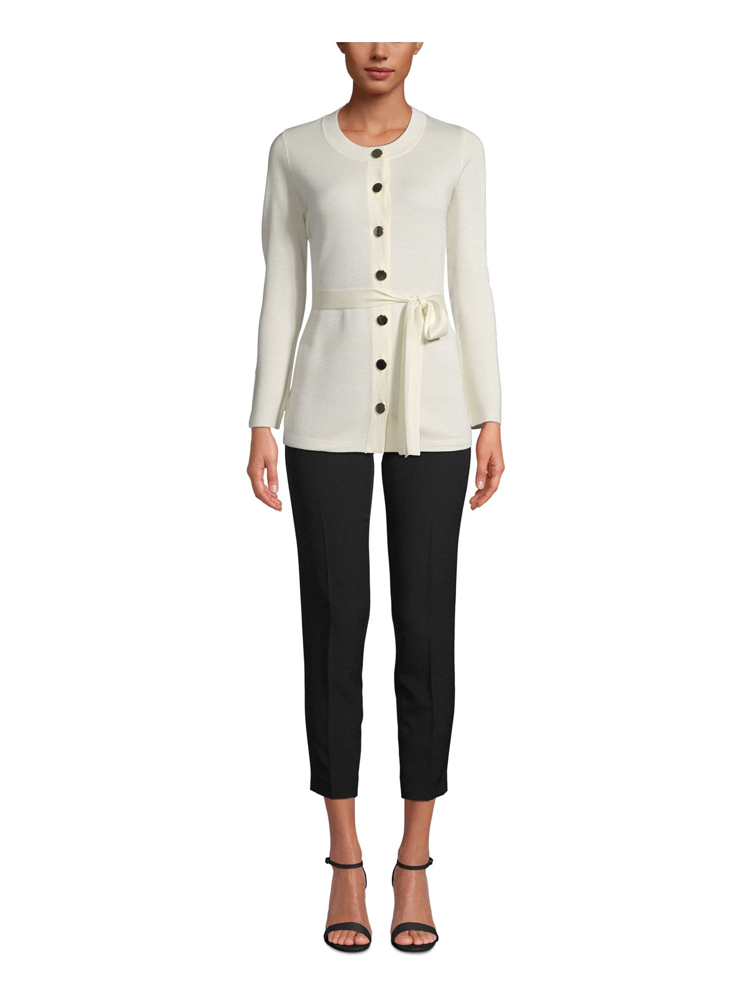 Anne Klein Women's Tie Waist Cardigan Sweater - Lightweight Knit Open Front Long Sleeve Wrap Cover-Up for Office, Date Night & Fall Layering