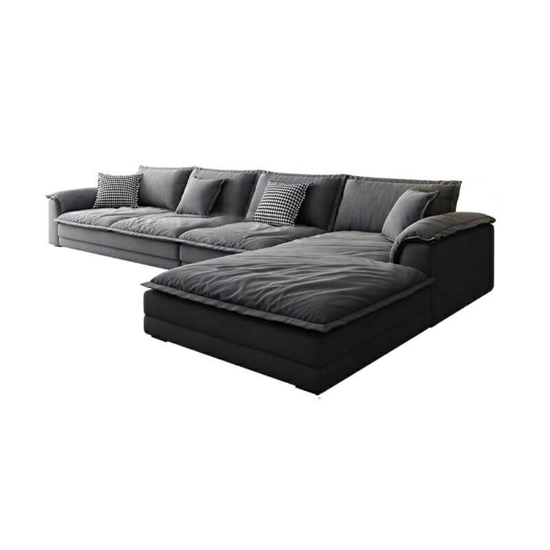L-Shaped Sectional Sofa with Cushion Back & Pillow Top Arms - Modern Nordic Grey Fabric - Perfect for Living Room, Lounge & Family Gatherings
