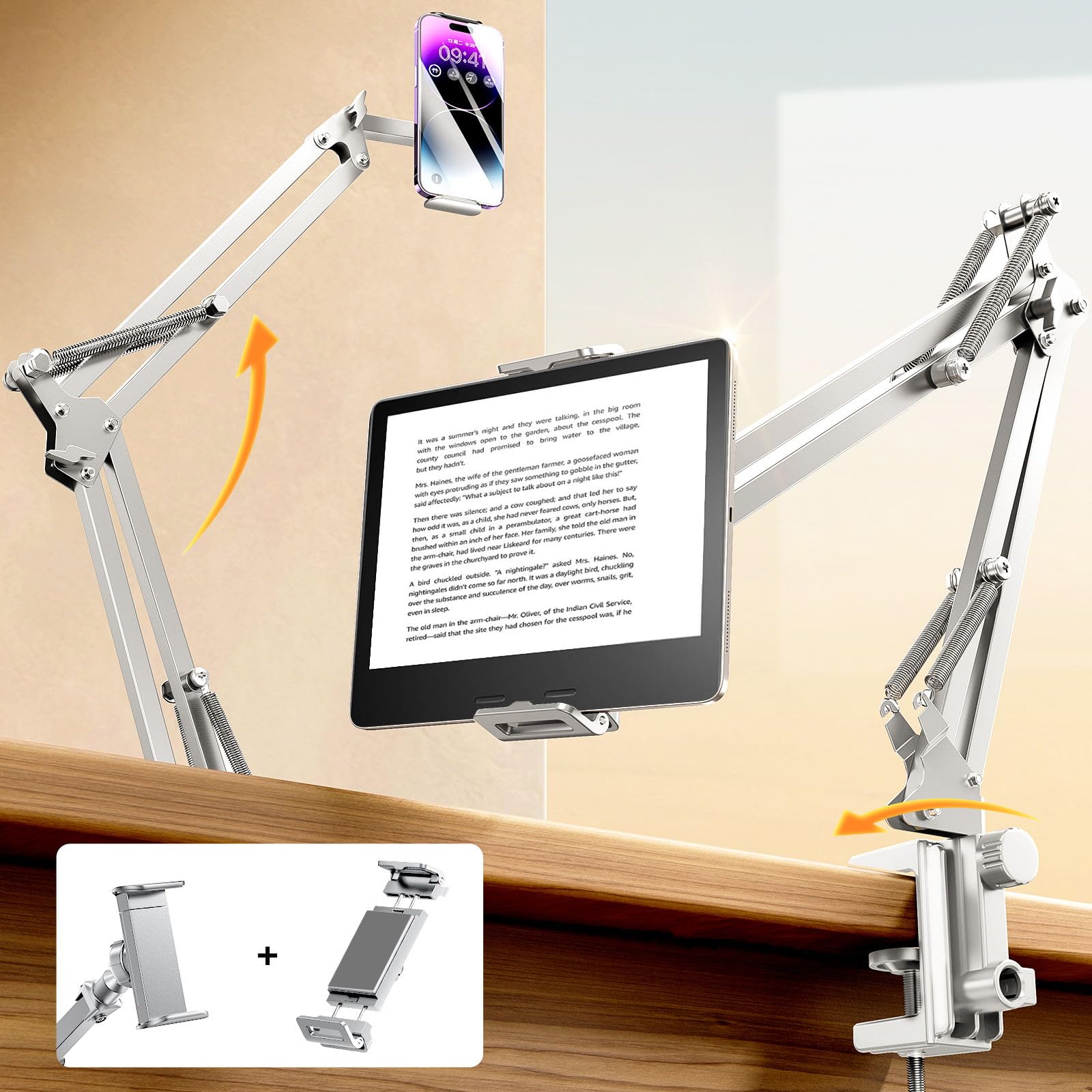 LISEN Ultra Sturdy Gooseneck Tablet Stand & Phone Holder - Adjustable Desk Mount for iPad, iPhone, Kindle (4-13