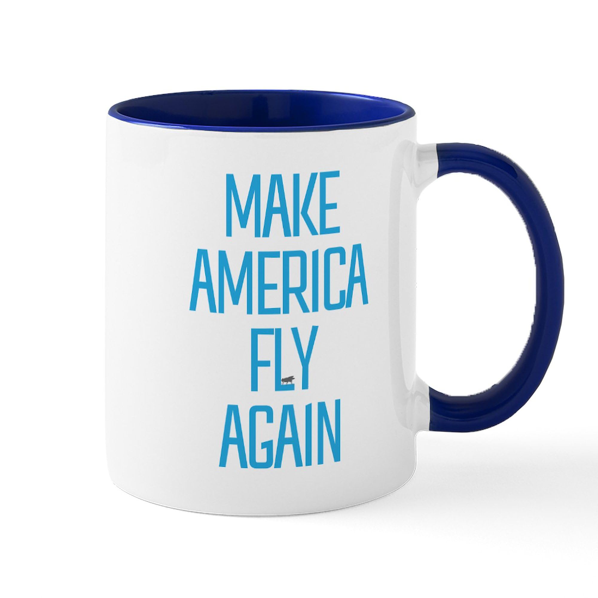 Make America Fly Again 11 oz Ceramic Coffee Mug - 325 ml White Tea Cup for Office, Home & Gifts - Patriotic American Flag Design