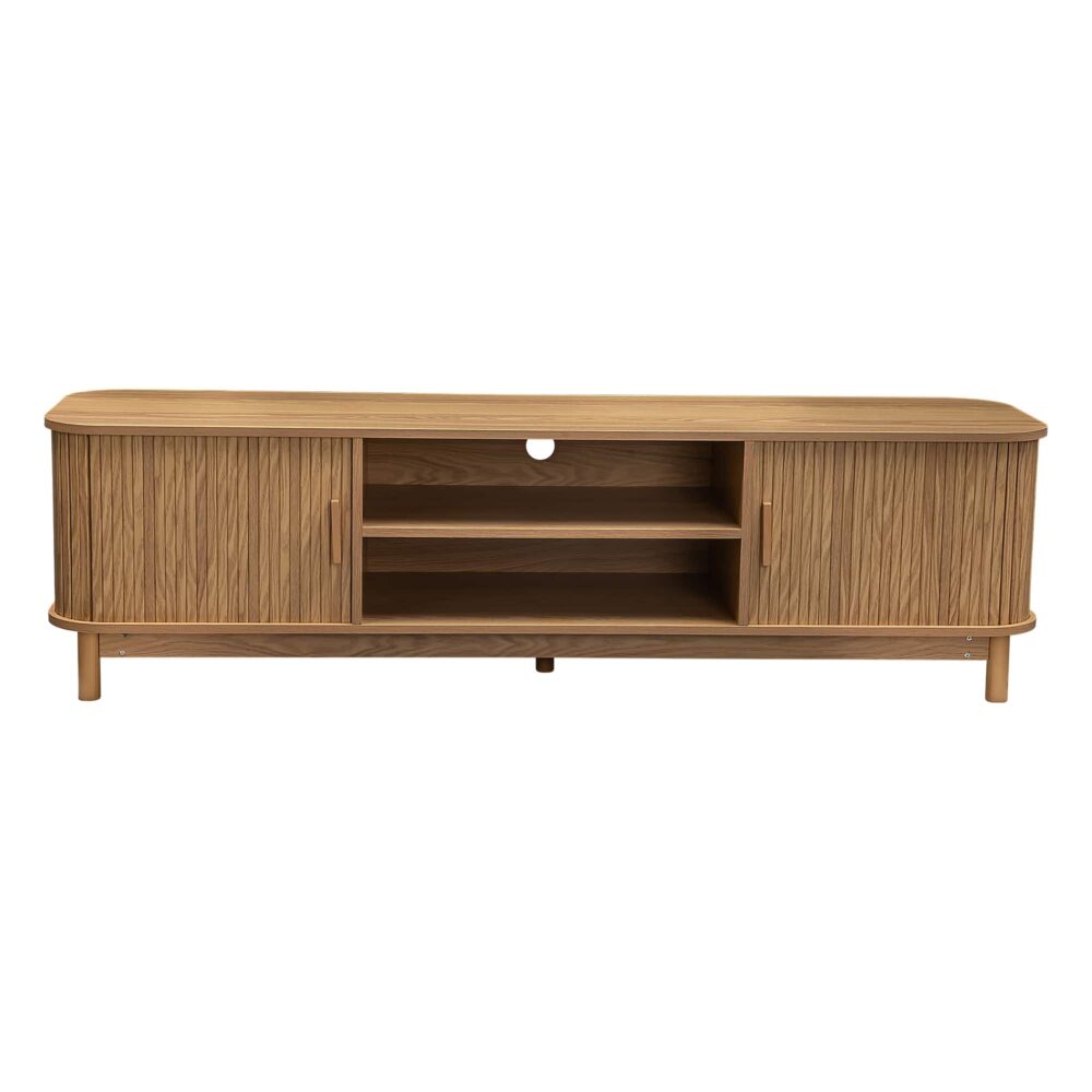 160cm Ribbed Natural Wood TV Stand Entertainment Center - Modern Media Console for Living Room, Bedroom & Home Theater