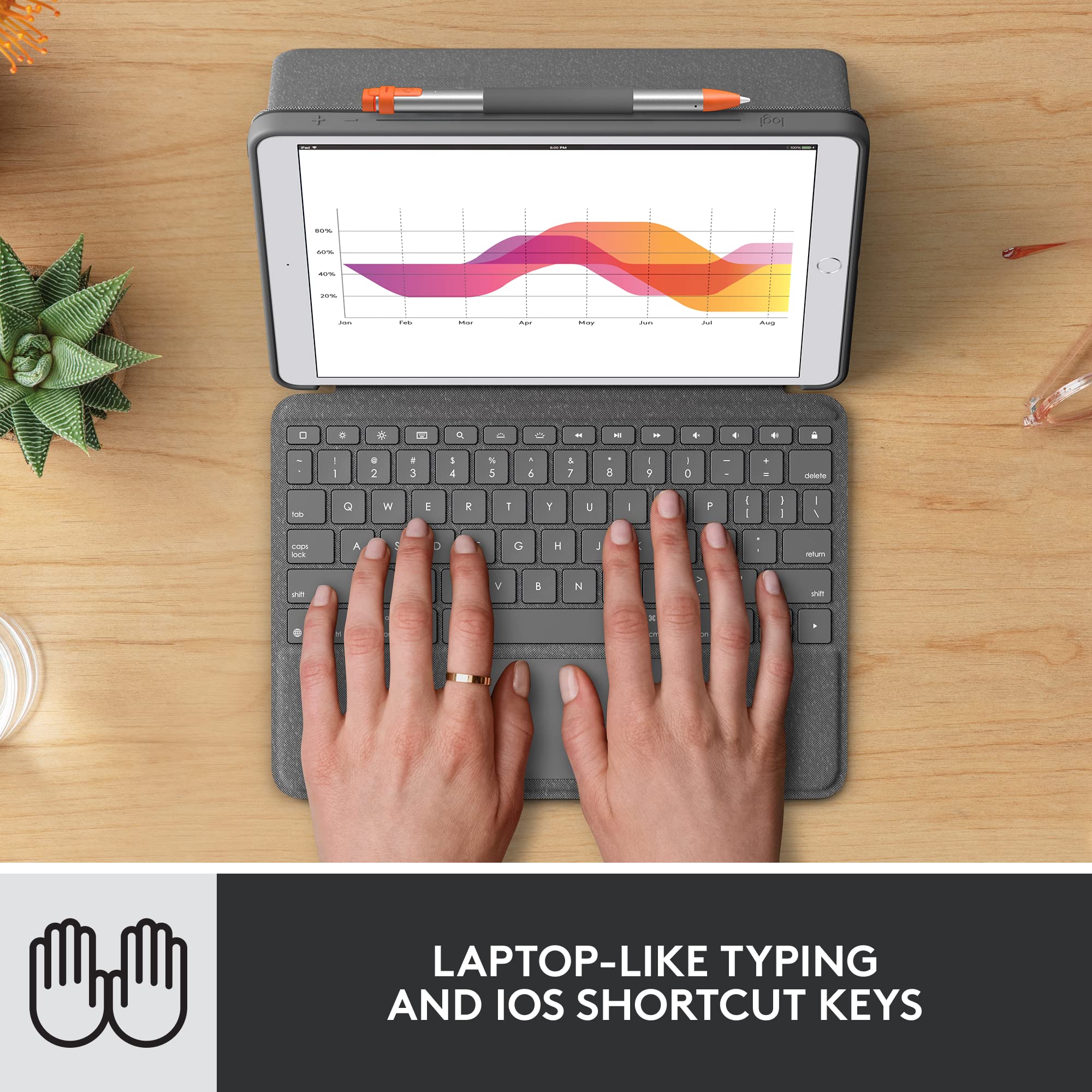 Logitech Combo Touch Keyboard Case & Crayon Digital Pencil Bundle for iPad 7th/8th/9th Gen (2019-2021) - Orange Stylus for iPad Pro/Air/Mini (2018+ Models) | Perfect for Students, Artists & Professionals