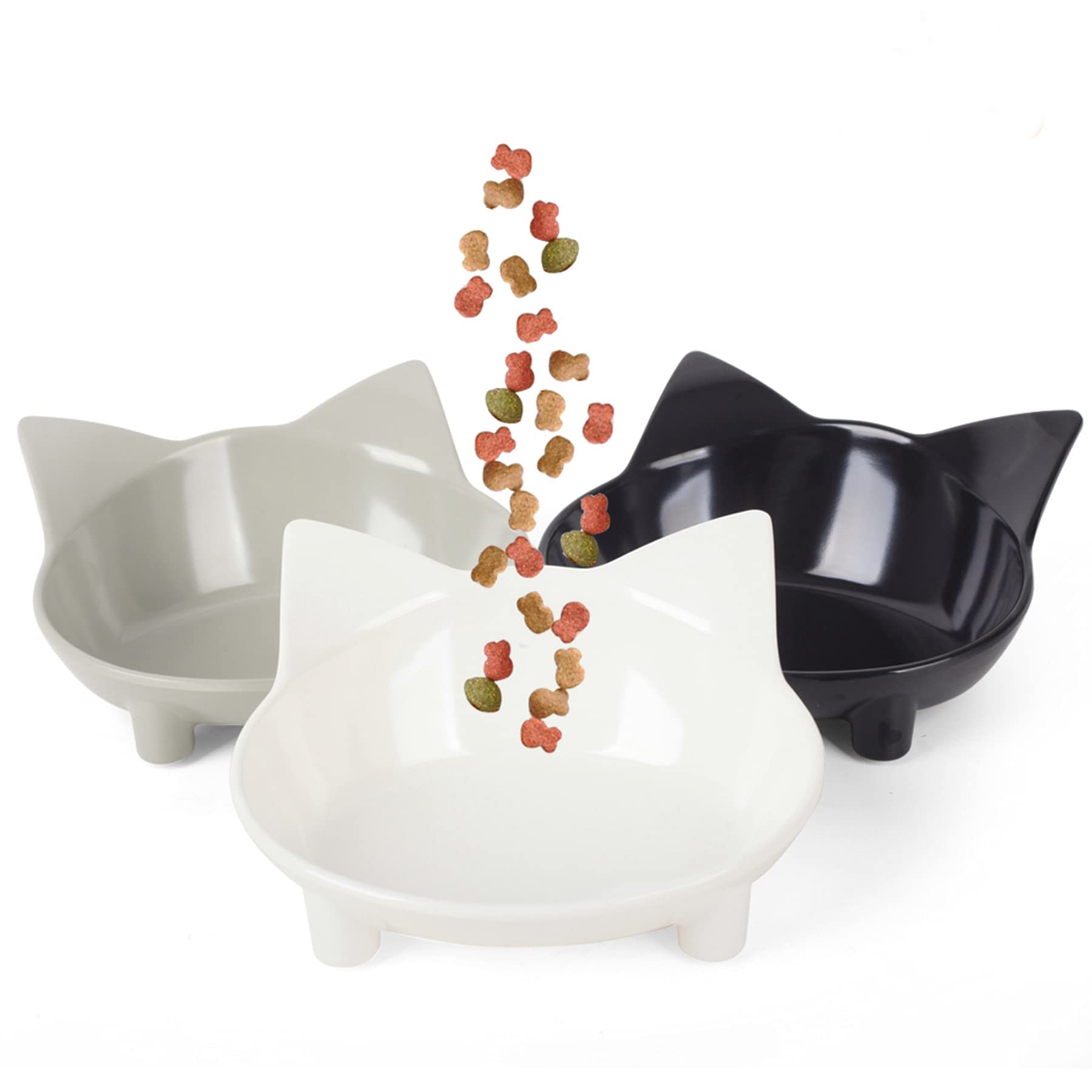 Premium Anti-Slip Cat Bowls Set of 3 - Multi-Purpose Pet Food & Water Dish for Kittens & Adult Cats (Grey/Black/White) - Perfect for Home, Travel & Vet Visits