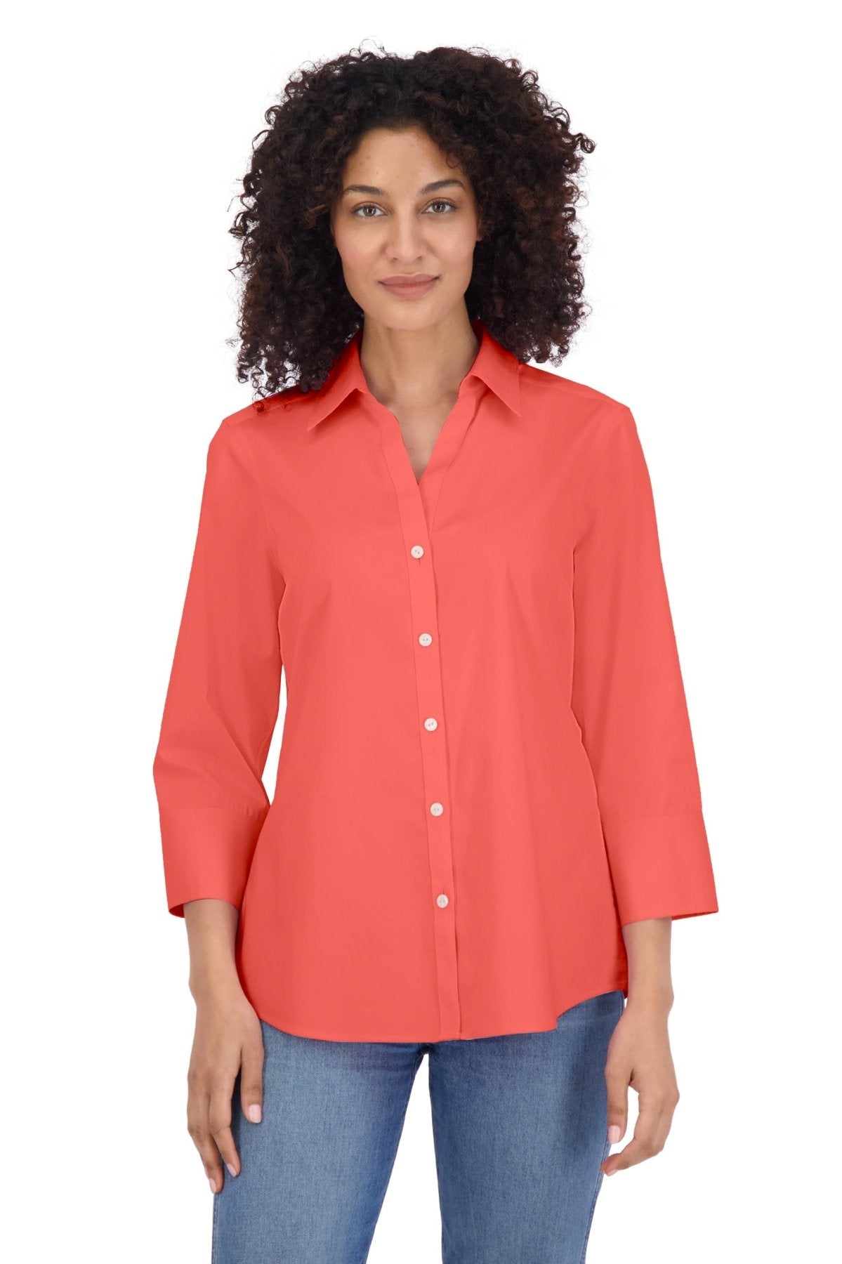 Mary No Iron Stretch 3/4 Sleeve Shirt - Wrinkle-Free Comfort Blouse for Women - Perfect for Office, Travel & Casual Wear