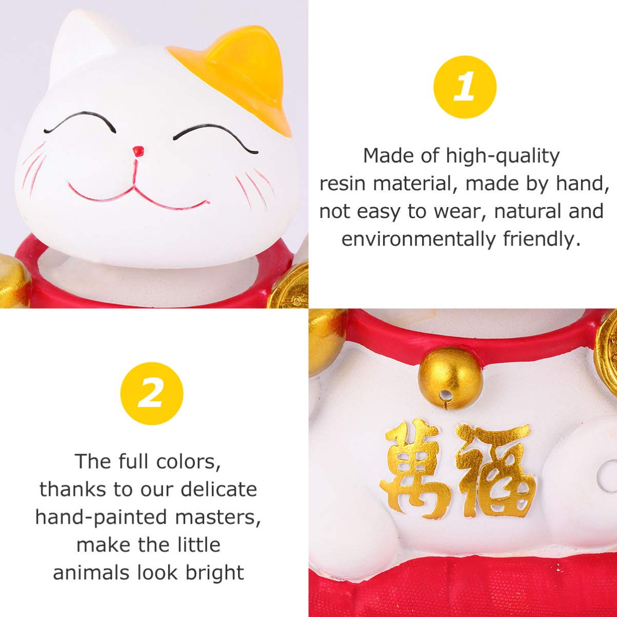Lucky Fortune Cat Statue - Resin Maneki Neko Sculpture for Home Decor, Office Desk, Car Dashboard & Gift Giving | Japanese Beckoning Cat Figurine for Good Luck & Wealth