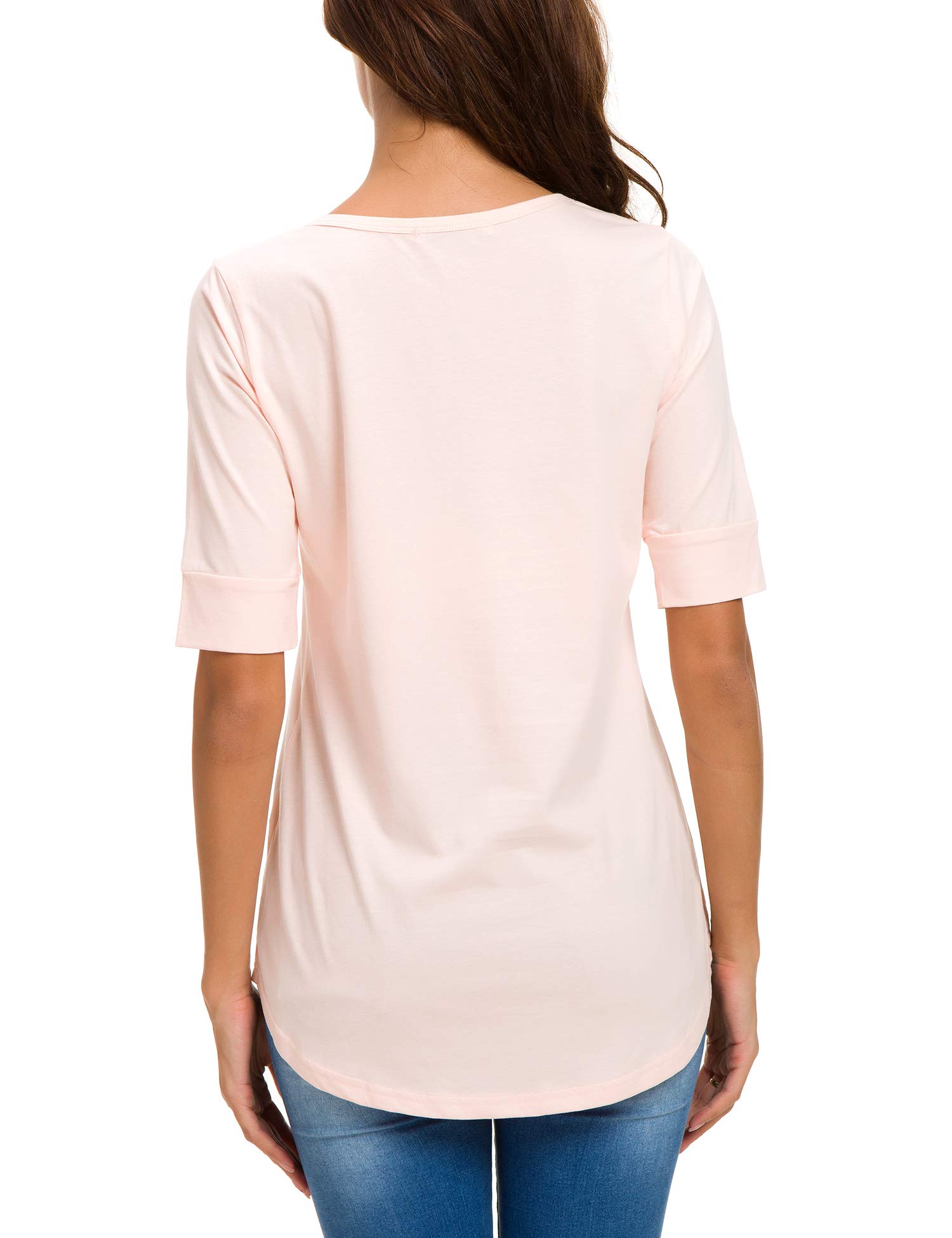 Women's Elbow-Length Sleeve Tops - Summer Fashion Cotton Blouses & Casual Tunic Tee Shirts for Work, Travel & Everyday Wear
