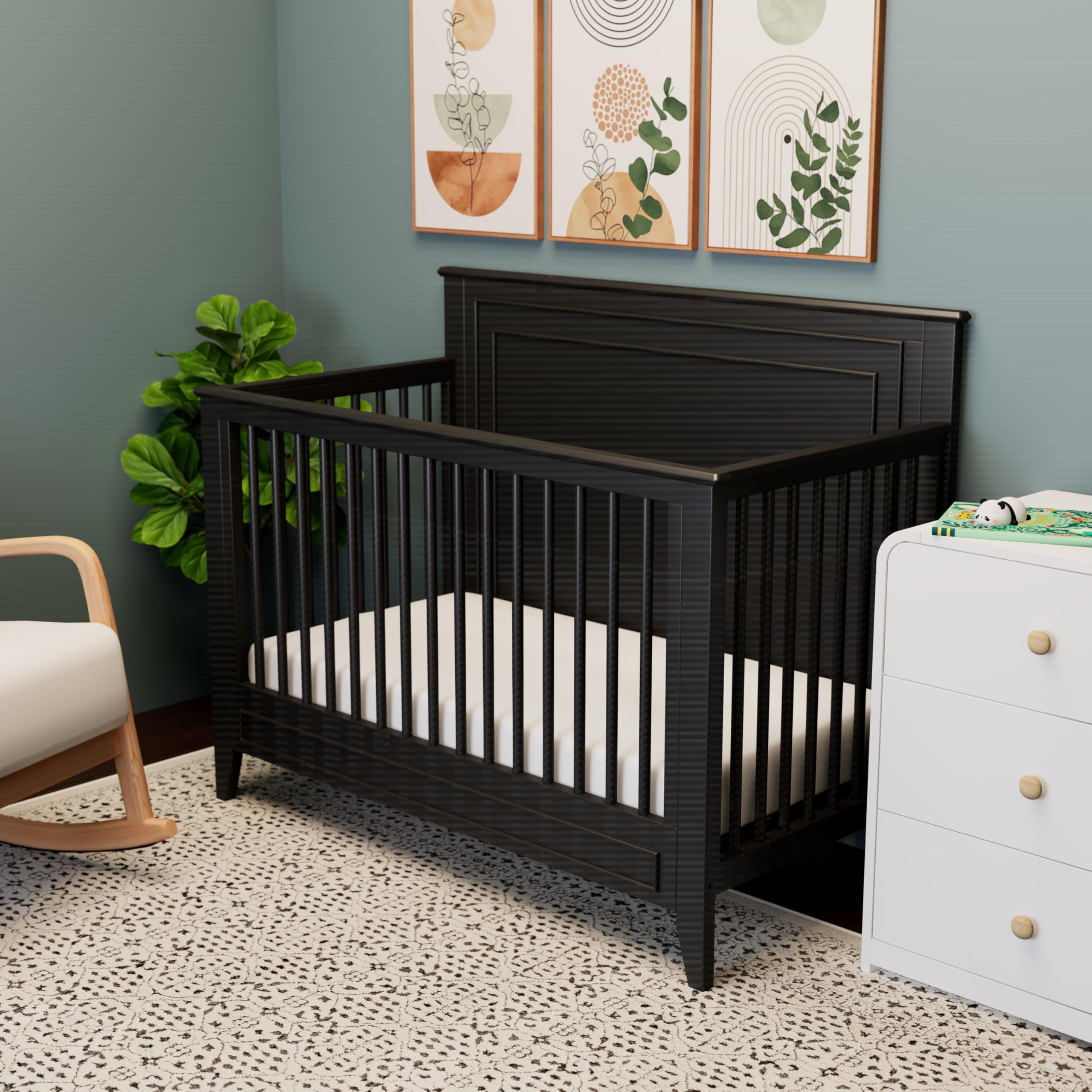 Storkcraft Maxwell Convertible Crib in Black - GREENGUARD Gold Certified, Converts to Toddler Bed & Daybed, Fits Standard Full-Size Mattress, Classic Sleigh Design Crib for Nursery & Baby Room