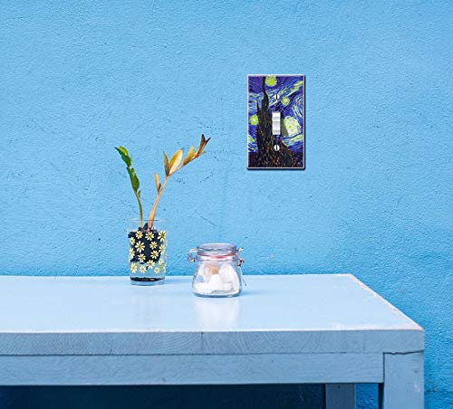 WIRESTER Single Gang Toggle Light Switch Plate Cover - Van Gogh Starry Night Design, 2-Piece Set for Bedroom, Living Room & Office Decor