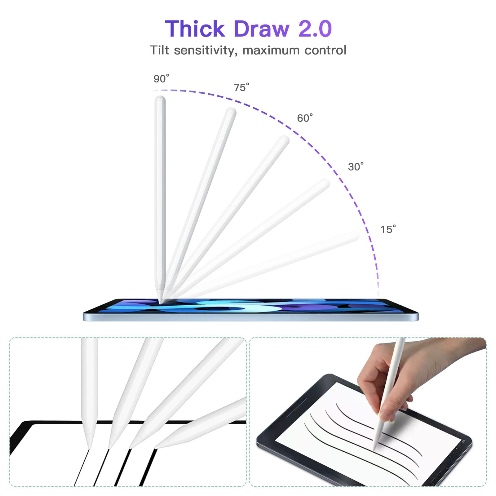 2nd Gen Magnetic Wireless Charging Stylus Pen - Compatible with iPad Pro 11 (1/2/3/4), iPad Pro 12.9 (3/4/5/6), iPad Air 4/5 & iPad Mini 6 - White | Perfect for Digital Art, Note Taking & Professional Work