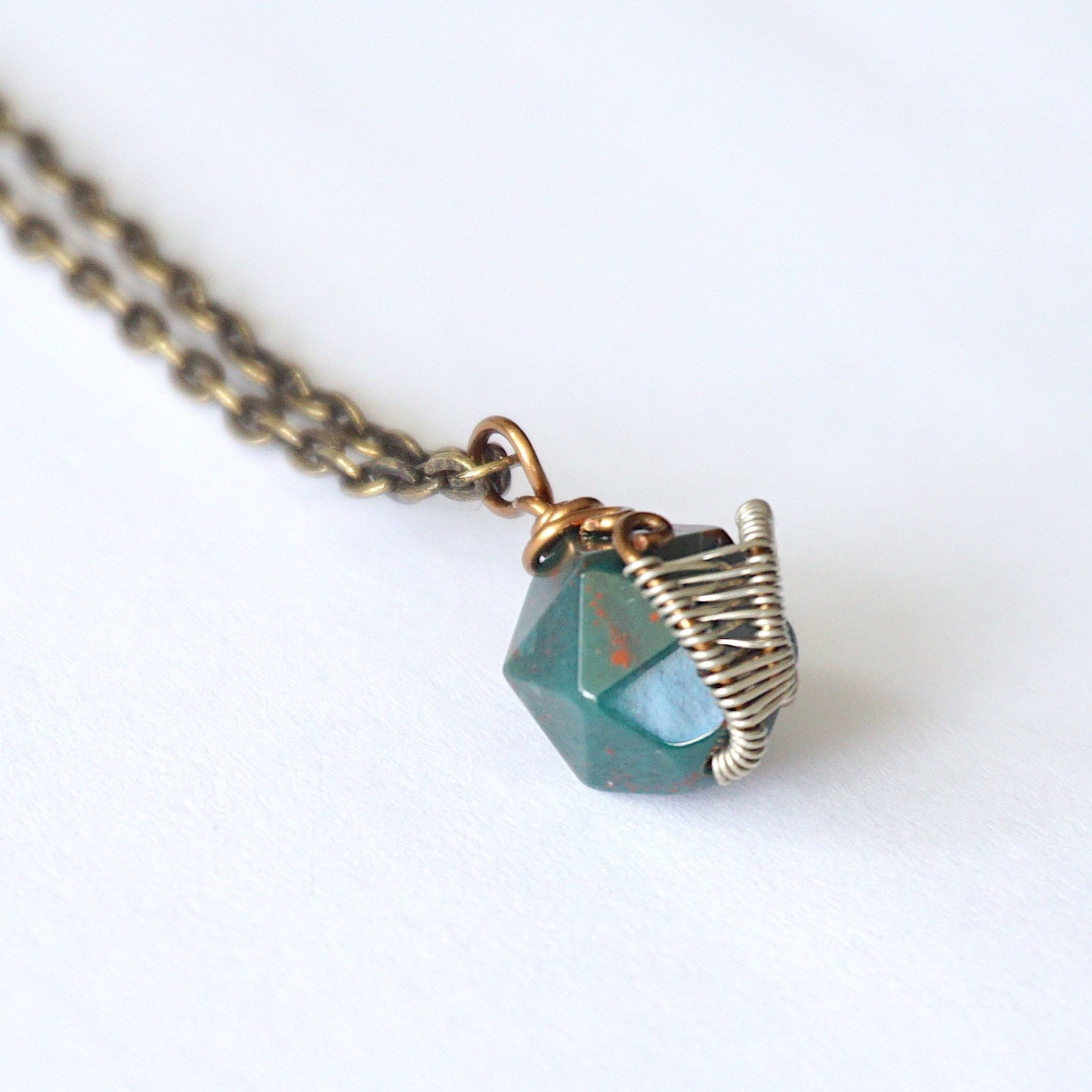 Bloodstone Charm Necklace - Natural Heliotrope Crystal Pendant for Women - Perfect for Healing, Protection & Spiritual Jewelry Gifts