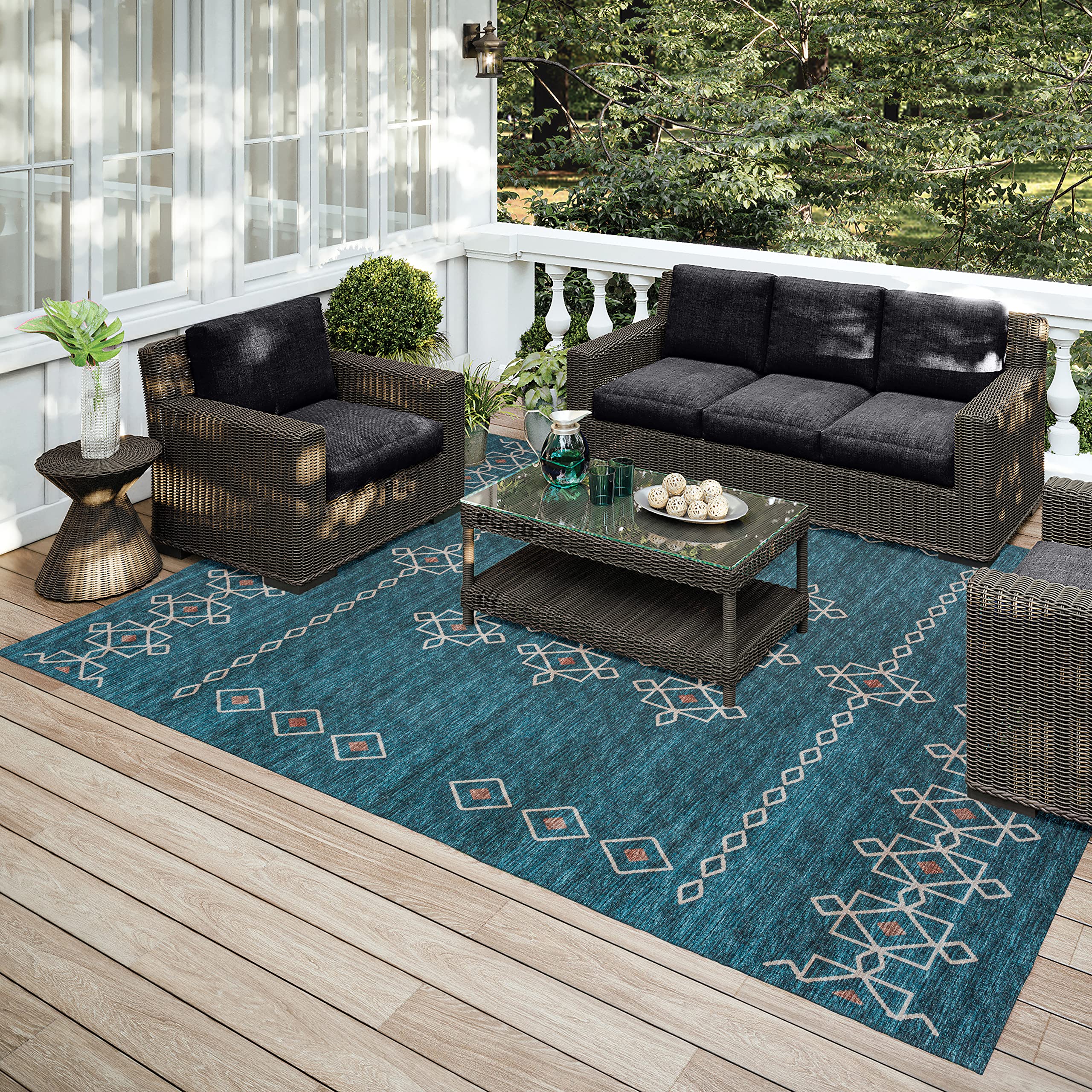 Addison Rugs Yuma AYU33 Blue 9' x 12' Area Rug - Soft Modern Boho Design for Living Room, Bedroom & Office Decor