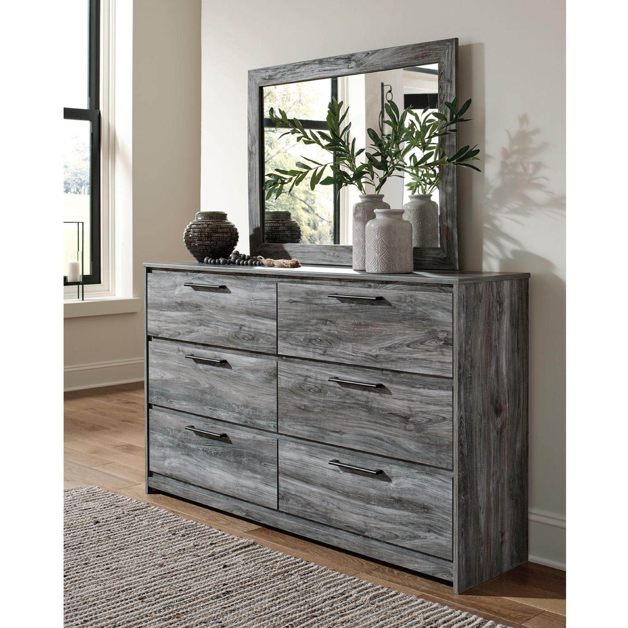 Baystorm Dresser with Mirror - Modern Gray Wooden Dresser for Bedroom, Living Room & Closet Organization - Perfect for Home Storage & Decor