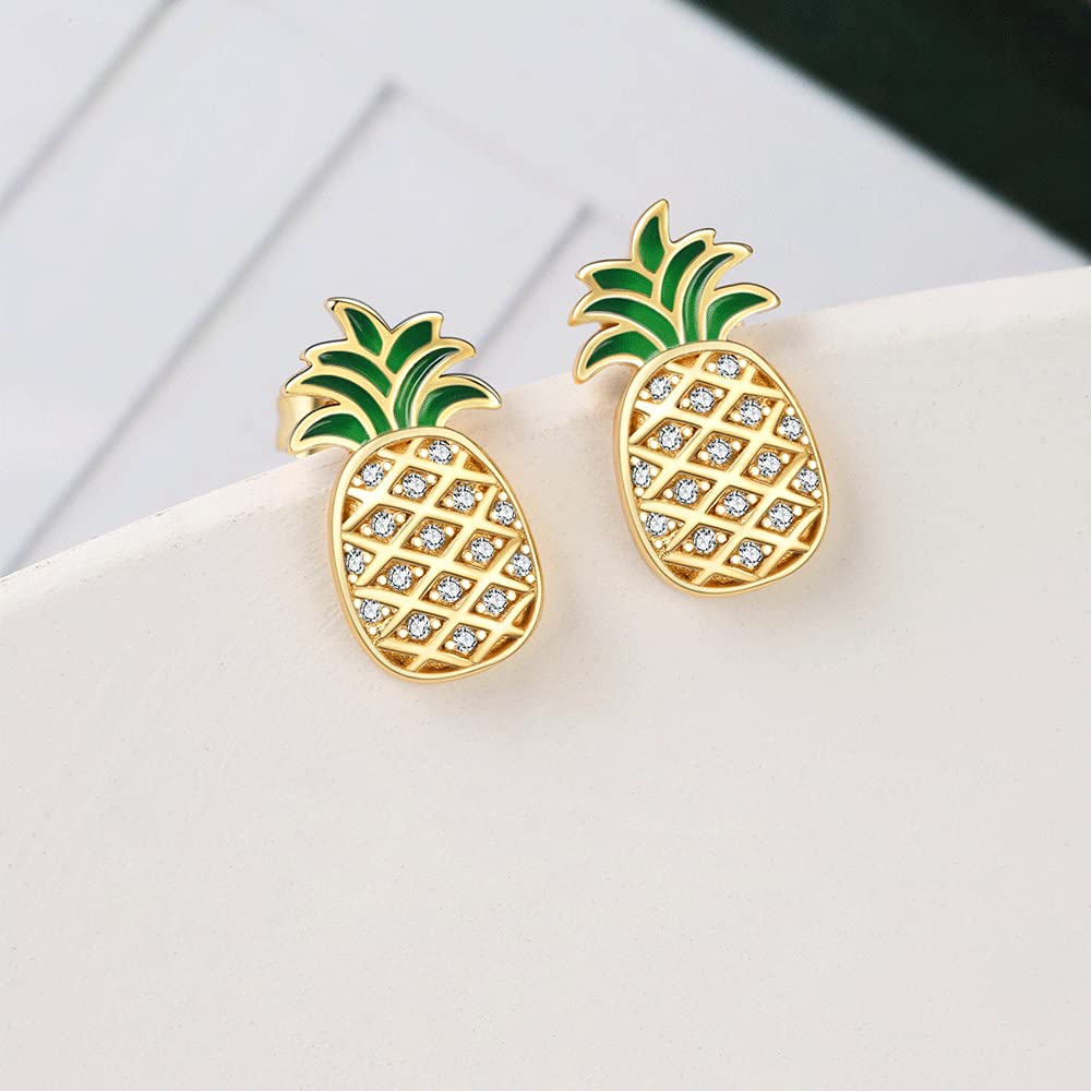 925 Sterling Silver Pineapple Stud Earrings for Women - Hypoallergenic Fruit Jewelry Gift - Perfect for Summer, Beach Vacations & Tropical Themed Parties
