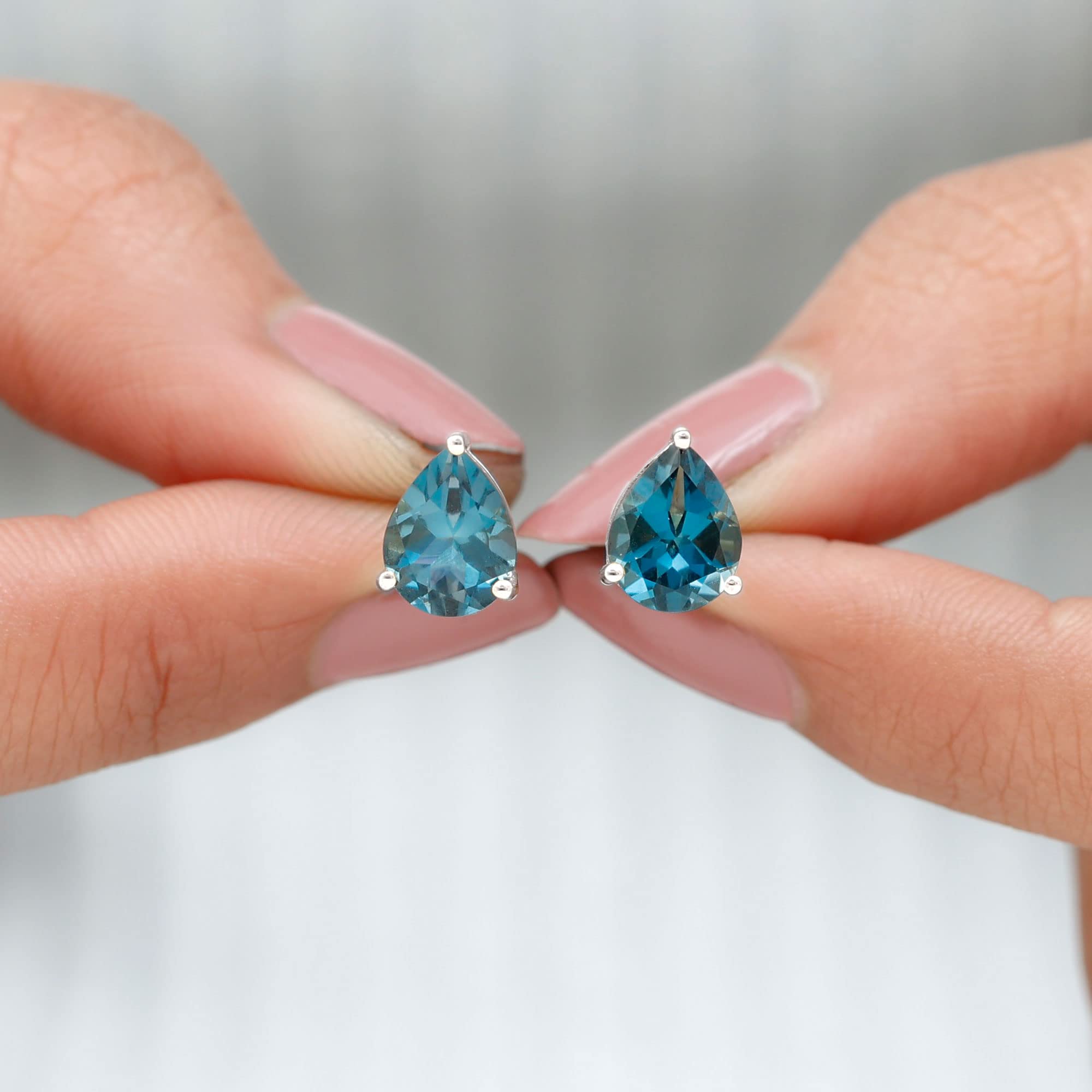 AAA Quality Natural London Blue Topaz 7x10mm Pear Shaped Screw Back Earrings for Women - Elegant Gift for Her, Perfect for Weddings, Parties & Special Occasions