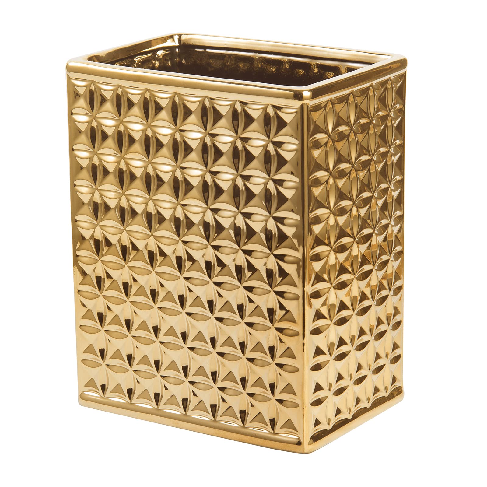 Small Rectangular Ceramic Trash Can - Gold Bathroom & Kitchen Waste Bin for Home & Office | Space-Saving Slim Design for Tight Spaces