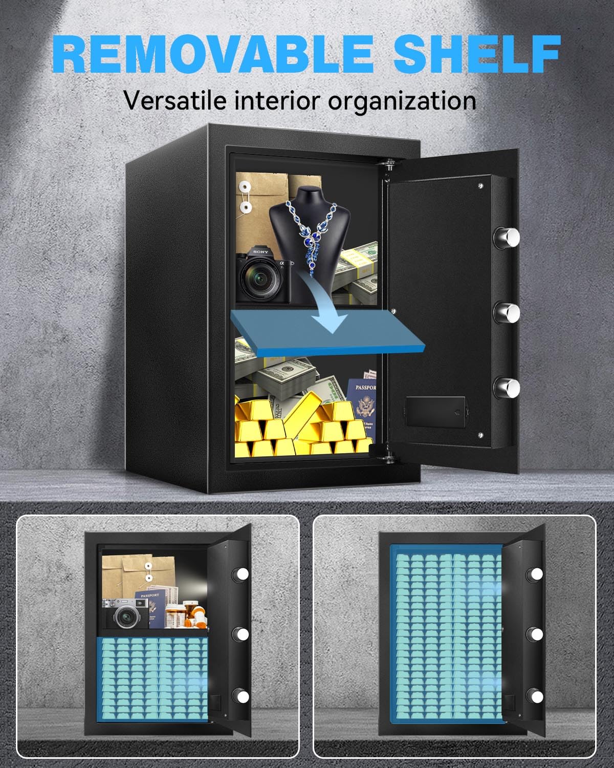 2.5 Cu Ft Steel Electronic Digital Safe Box with LED Sensor Light & External Power - Home & Office Security for Documents, Money, Jewelry & Valuables - Ideal for Bedroom, Closet & Business Use