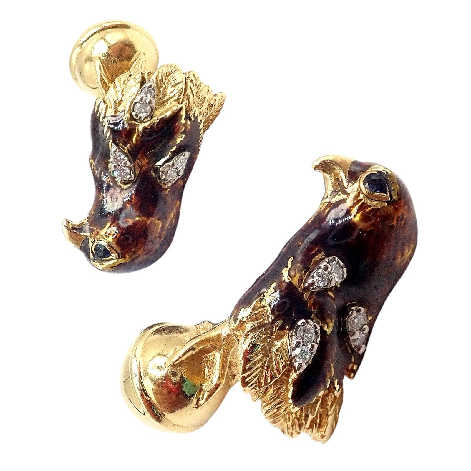Vintage Tiffany & Co. 18k Yellow Gold Diamond Enamel Falcon Eagle Bird Cufflinks - Luxury Men's Jewelry Gift for Formal Events & Business Occasions