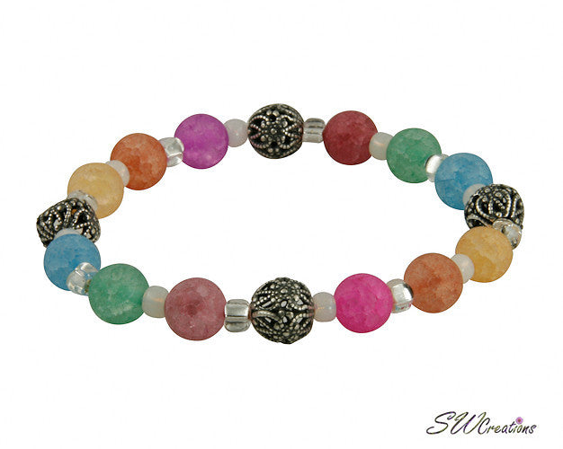 Vibrant Crackle Quartz Stretch Bracelets for Women - Adjustable Healing Crystal Beaded Bracelet for Yoga, Meditation & Positive Energy - Boho Chic Fashion Jewelry Gift