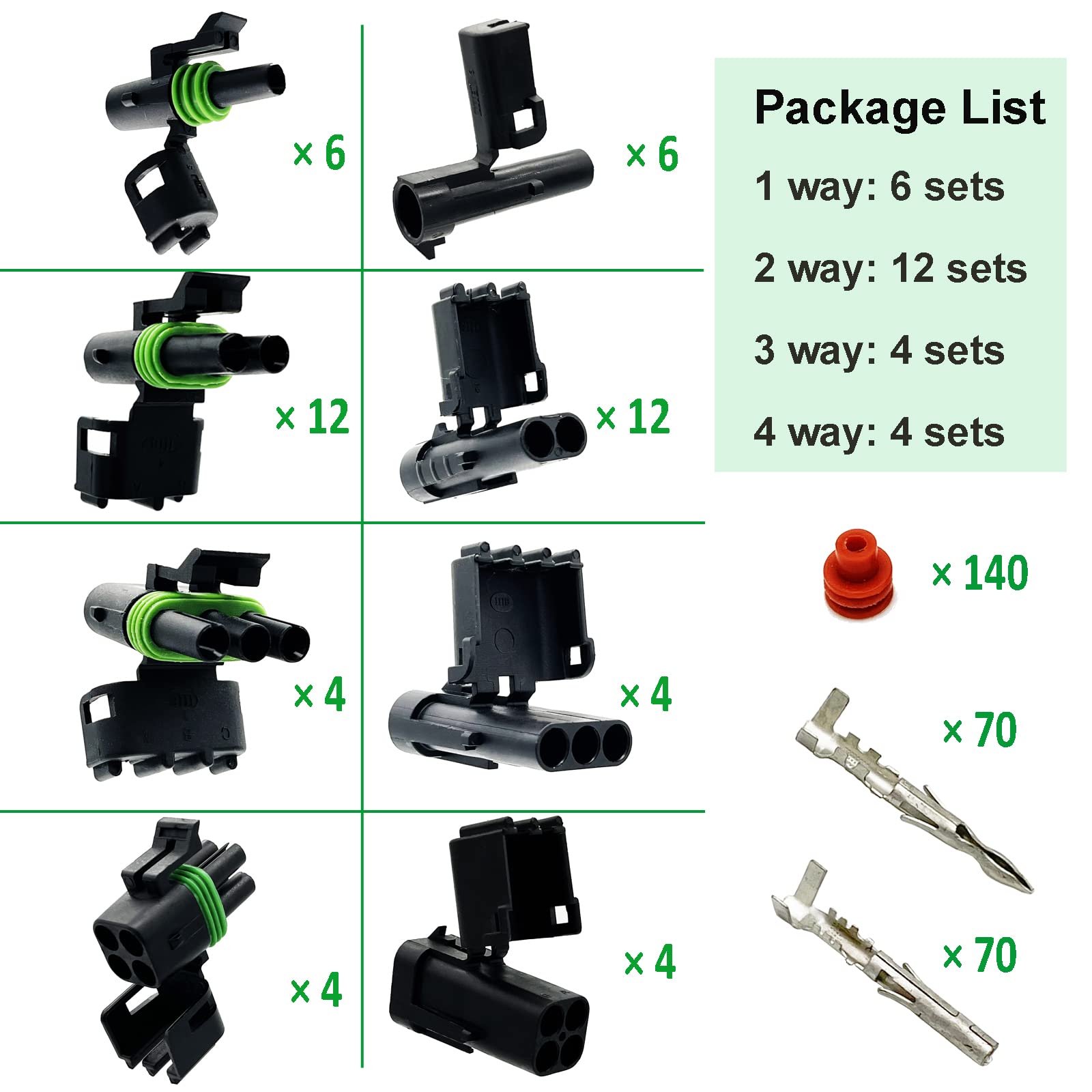 26-Pin Weatherproof Automotive Connector Kit - 1/2/3/4 Pin 18-14 AWG for Car Wiring & Marine Use