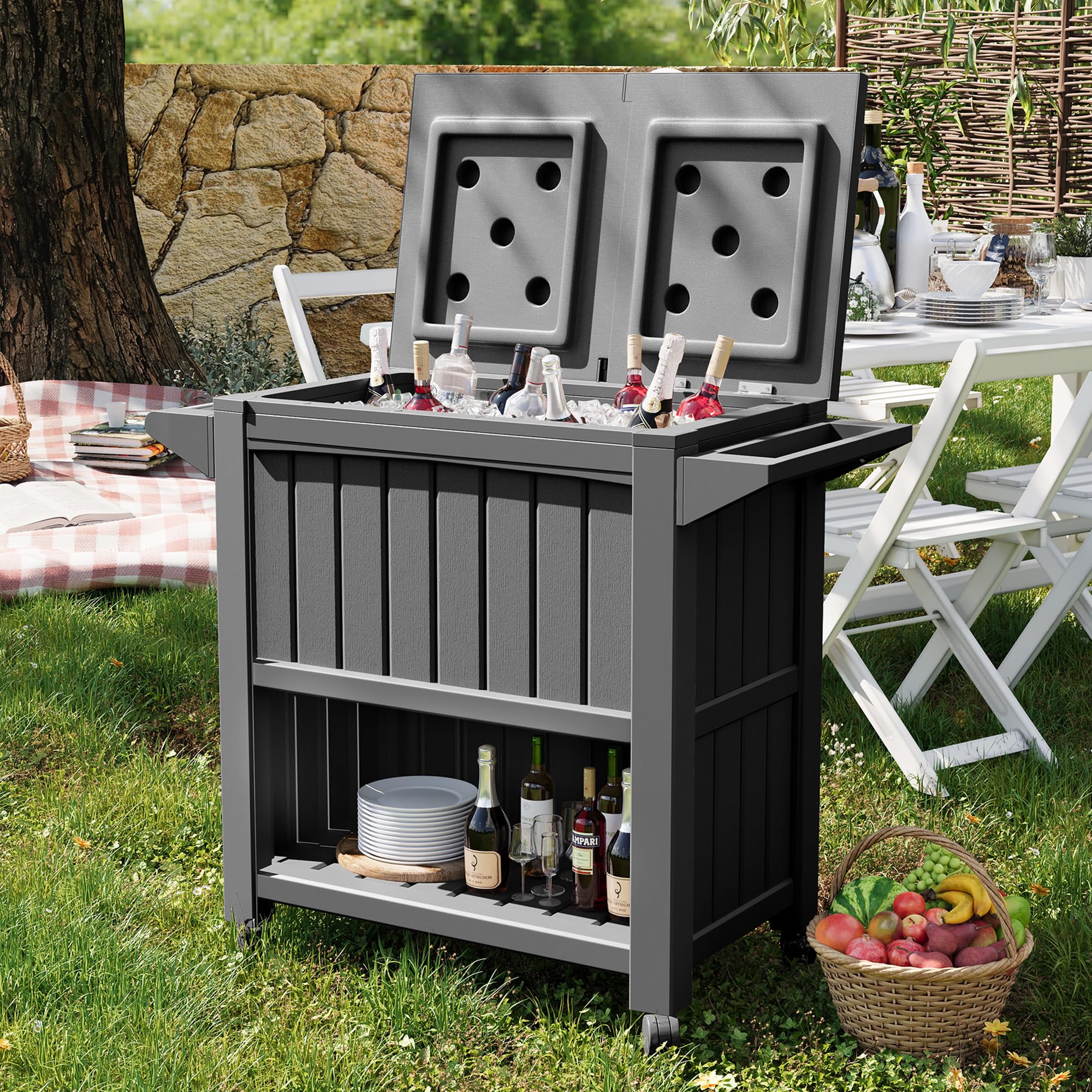 85 Quart Rolling Cooler with Wheels - Large Party Ice Cooler with Handle for Outdoor Drinks & Beverages - Perfect for BBQs, Camping, Beach Parties & Tailgating