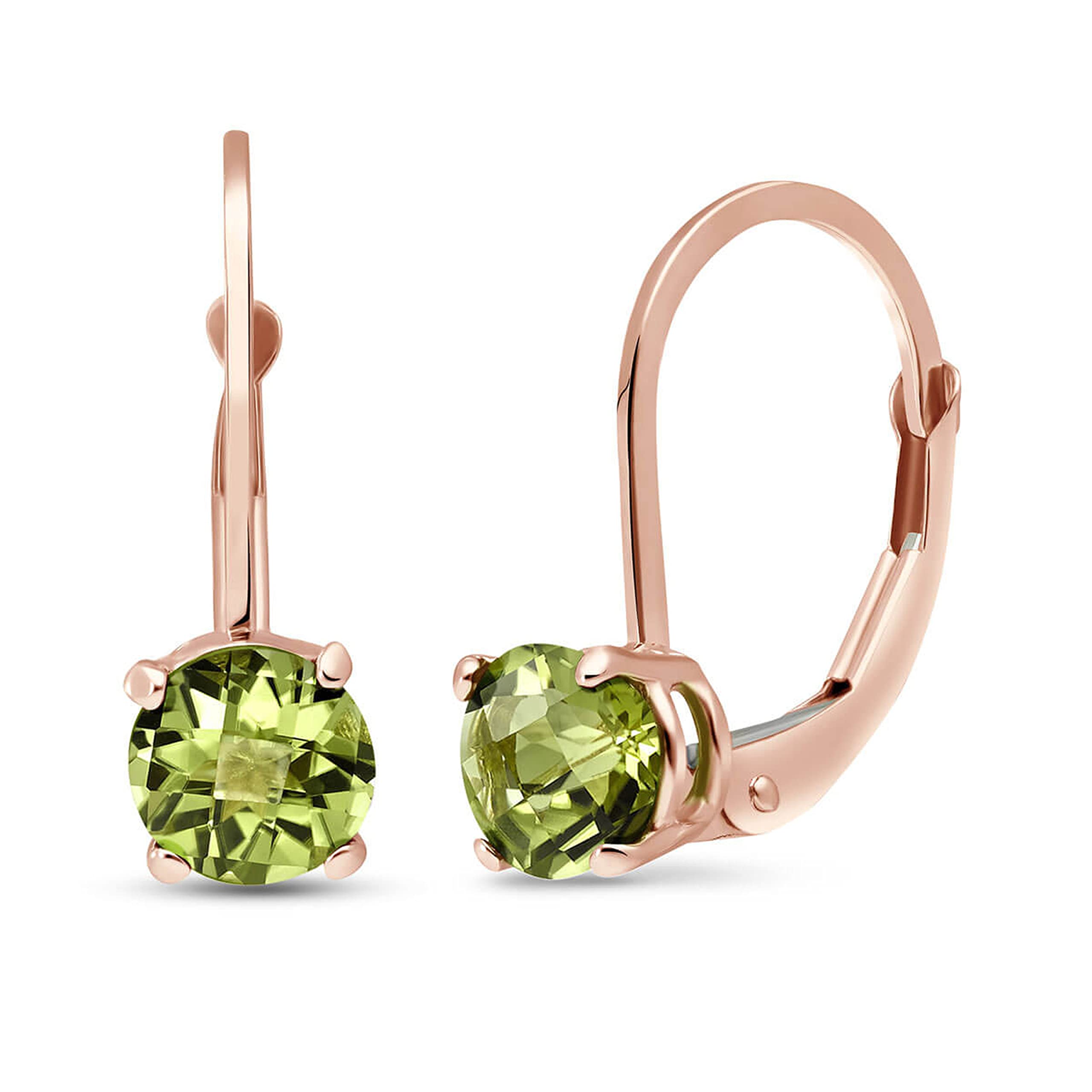 14K Rose Gold Leverback Earrings with Genuine Peridot Gemstone - Elegant Dangling Earrings for Women, Perfect for Weddings, Parties & Special Occasions