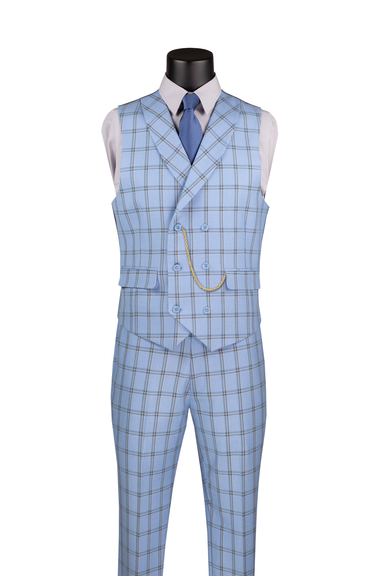 Modern Fit Light Blue Windowpane 3-Piece Suit Set for Men | Tessori Collection | Perfect for Business Meetings, Weddings & Formal Events