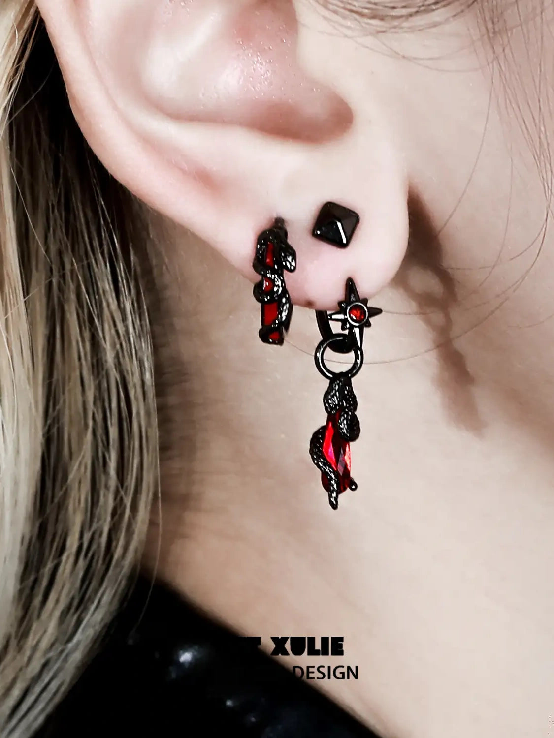 Forbidden Love S925 Sterling Silver Snake Red Crystal Stud Earrings for Women - Elegant Gothic Jewelry for Parties, Halloween & Unique Gifts