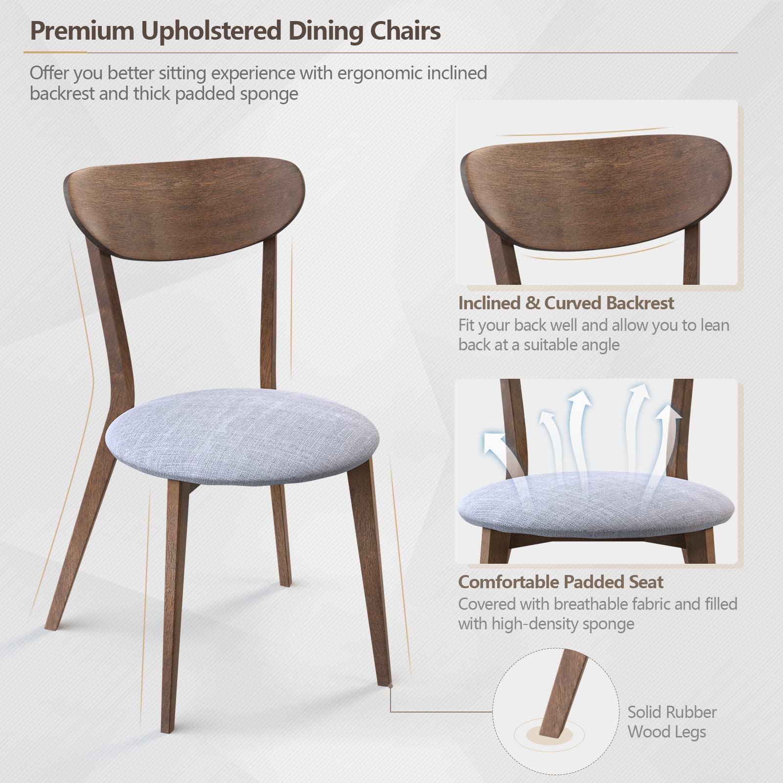 Giantex 3-Piece Wooden Farmhouse Dining Set - Round Kitchen Table with 2 Cushioned Chairs, Mid-Century Modern Dinette for Dining Room, Living Room & Small Spaces - Perfect for Family Meals, Breakfast Nook & Cozy Gatherings