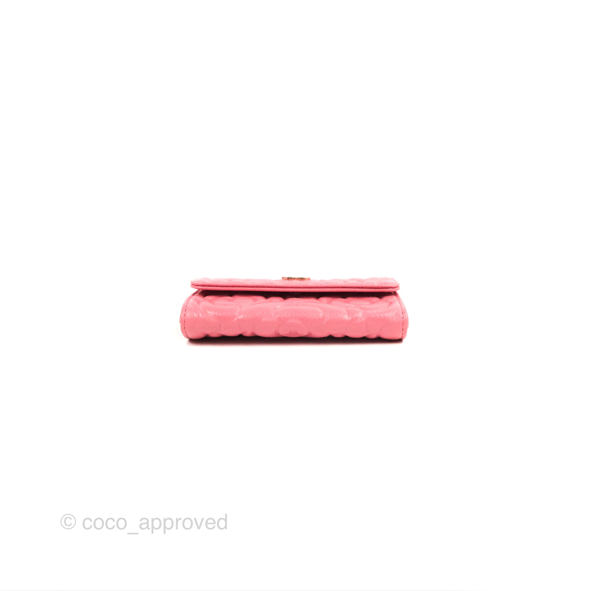 Chanel Camellia Pink Caviar Leather Card Holder with Gold Hardware - Luxury Compact Wallet for Everyday Use & Gift Giving