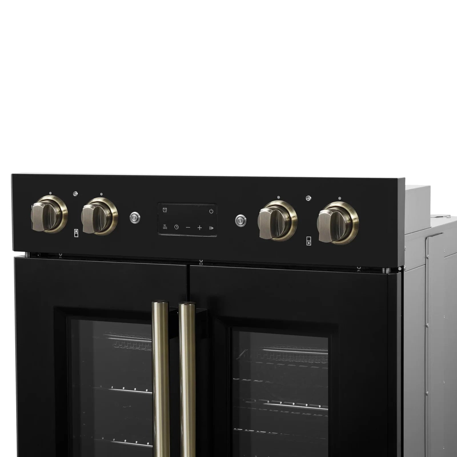 Forno Asti 30 Inch Double Electric Wall Oven with French Doors - Black Finish & Antique Brass Trim (Model FBOEL1340 30BLK) - Perfect for Modern Kitchens, Baking & Entertaining