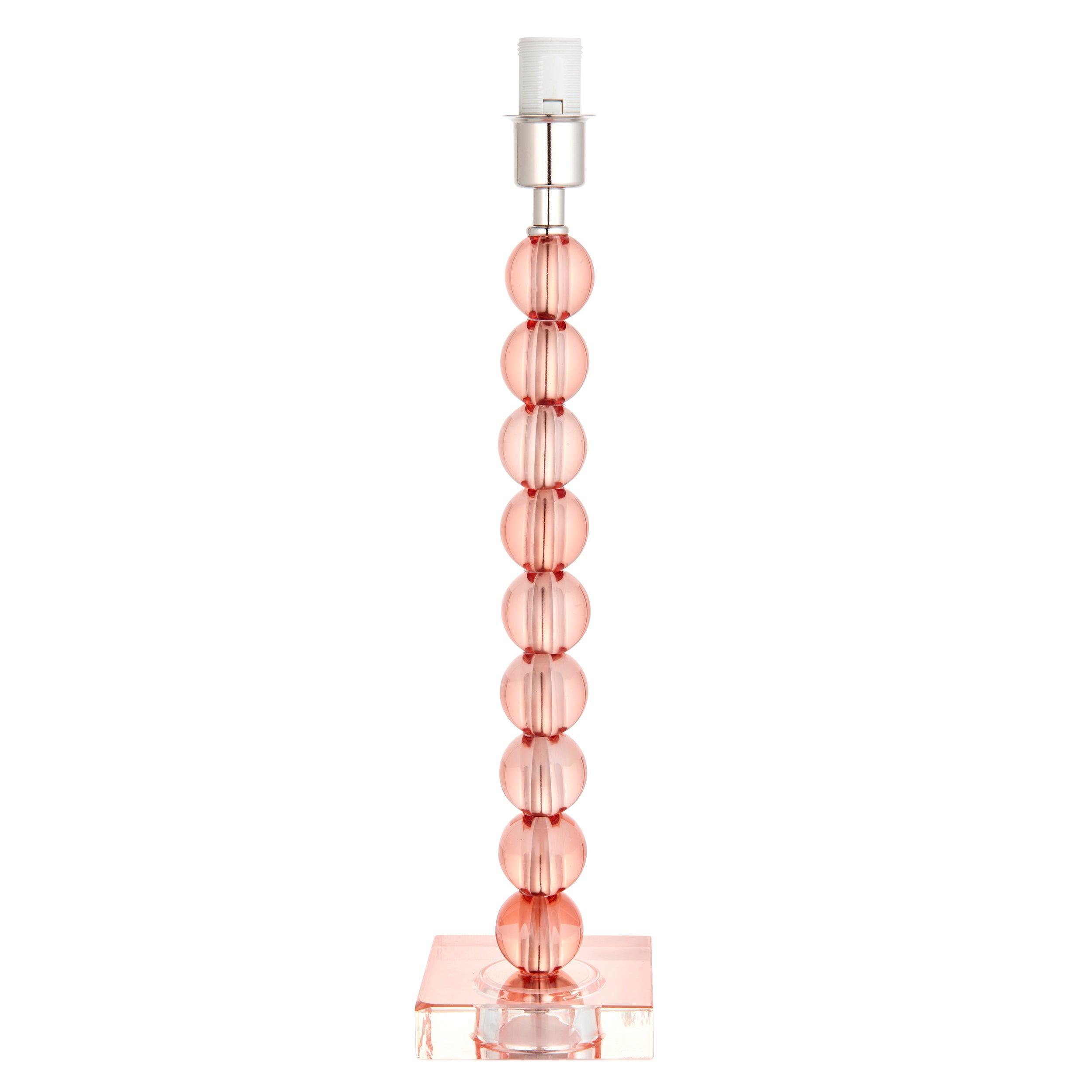 Adelie Blush Pink Tinted Crystal Glass Table Lamp with Grey Linen Shade - Elegant Bedside & Living Room Lighting for Home Decor