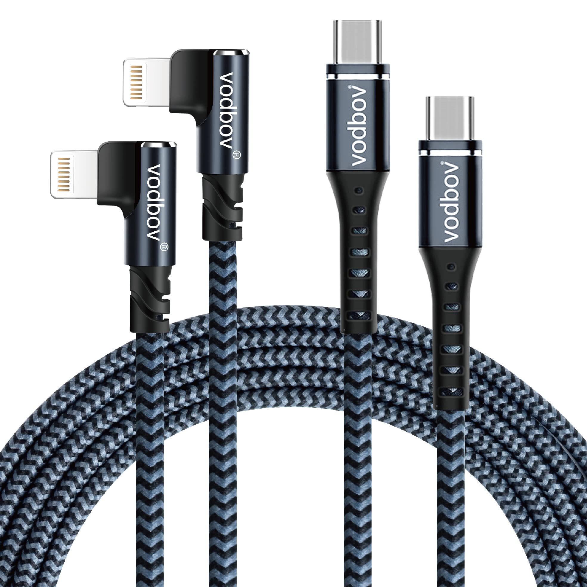 2-Pack 90 Degree Right Angle USB C to Lightning Cable 6ft & 10ft - Fast Charging Braided Cord for iPhone 14/13/12/11/X/8/Pro/Max - Durable Nylon Charger with Data Sync & Power Transfer - Perfect for Home, Office & Travel Charging