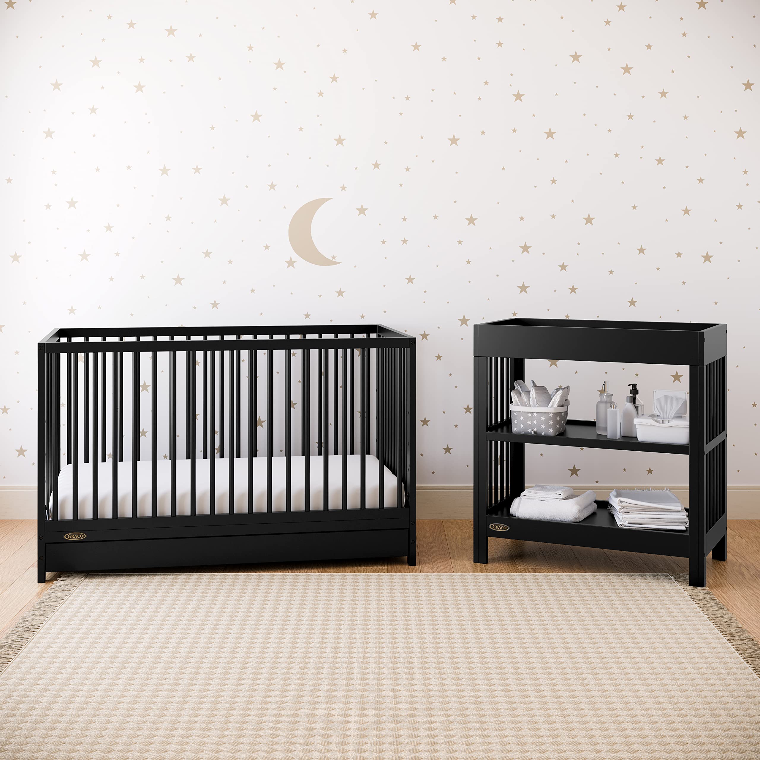 Graco Teddi 5-in-1 Convertible Crib with Storage Drawer (Black) – GREENGUARD Gold Certified, Converts to Toddler Bed/Daybed/Full Bed, Safe Nursery Furniture for Baby & Kids Room | Perfect for Small Spaces & Growing Families